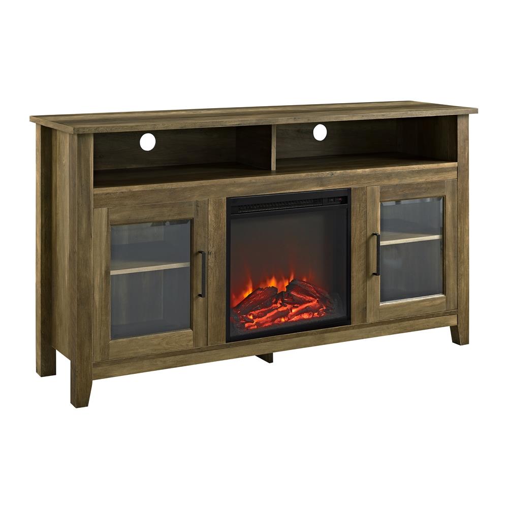 Walker Edison 58in W Rustic Oak TV Stand with LED Electric Fireplace