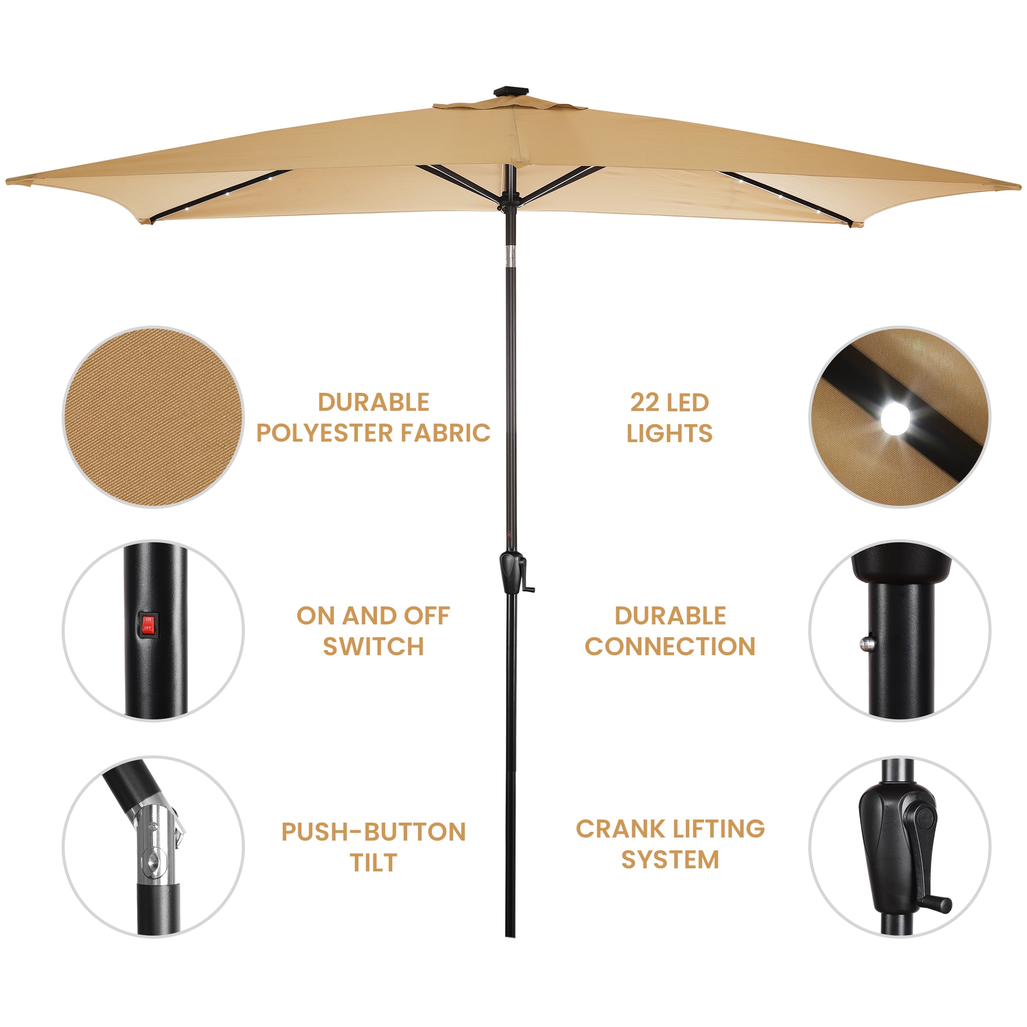 Sun-Ray 801001REC 6.25-Feet Steel Tan Market Patio Umbrella