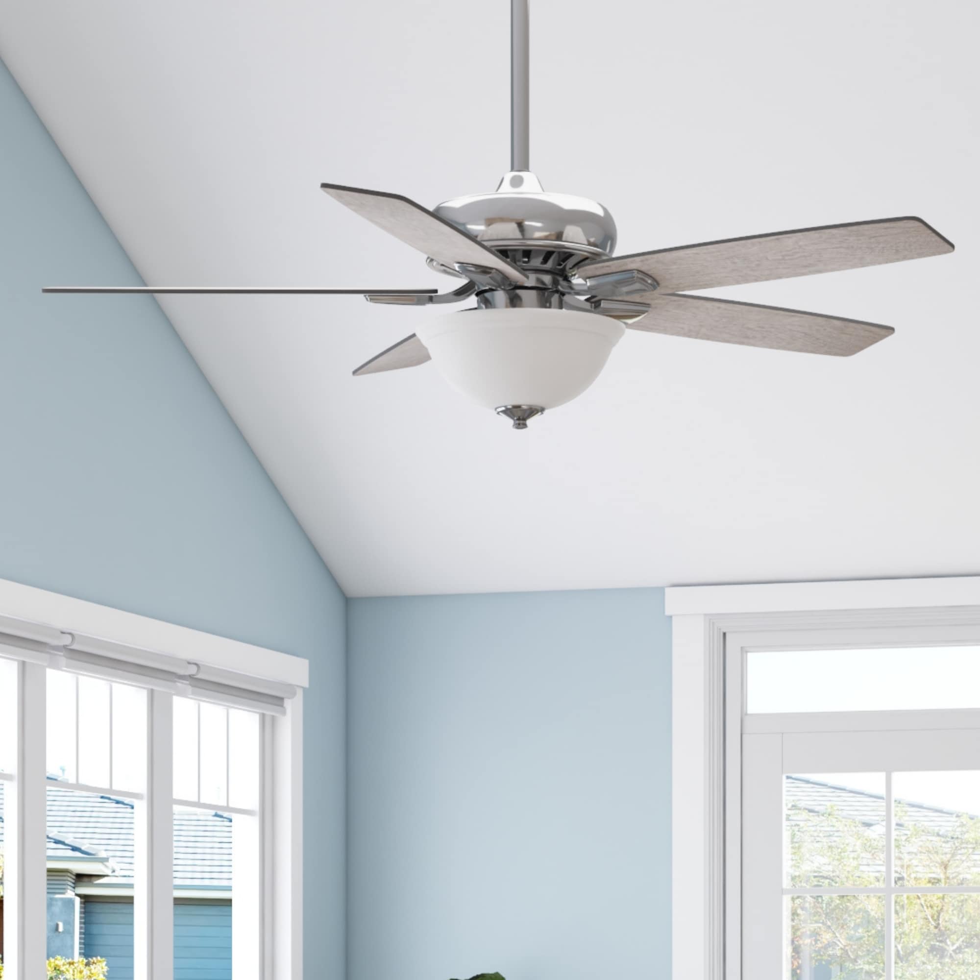 Harbor Breeze 42473 Oxford 52-in Brushed Nickel with Driftwood/Toffee Blades Ceiling Fan With Light - Remote Included ( 5 -Blade )