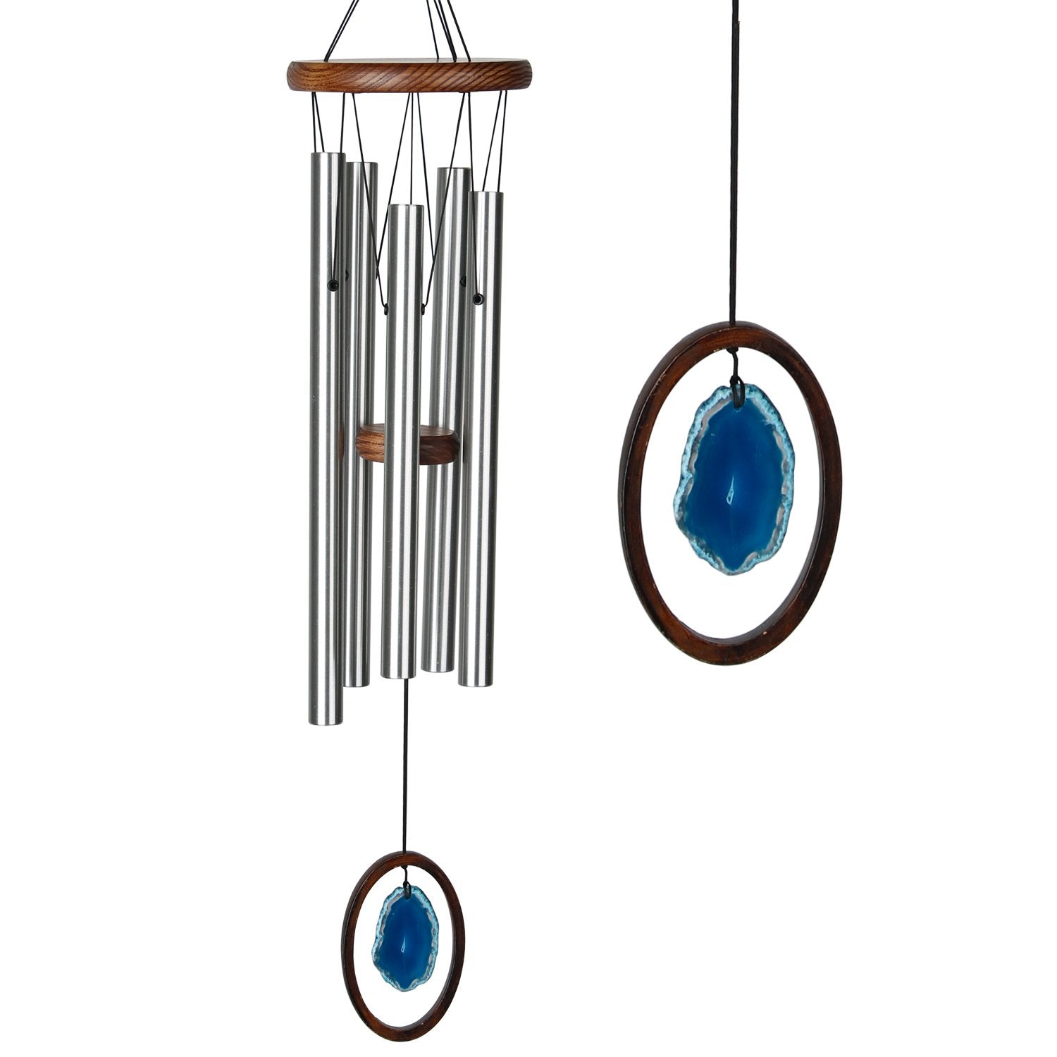 Blue Agate and Metal Wind Chime with Wooden Frame