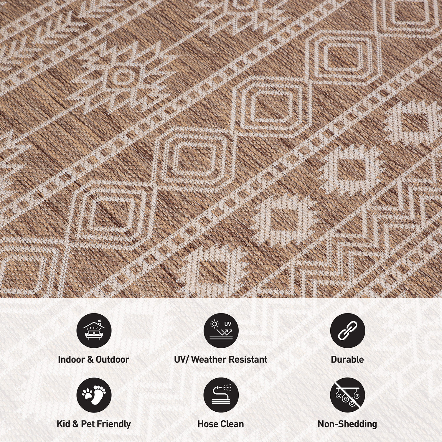 Brown and Beige Geometric Flat Woven Synthetic Area Rug 5' x 7'