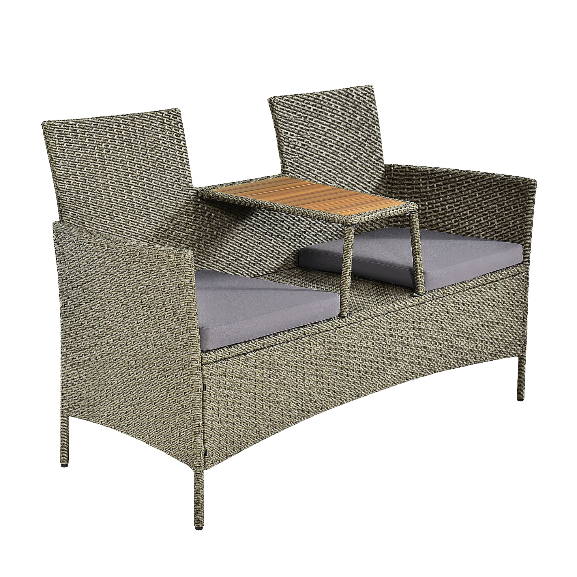 LIVIZA OUS66508 Rattan Gray Metal Frame Stationary Conversation Chair with Gray Solid Seat