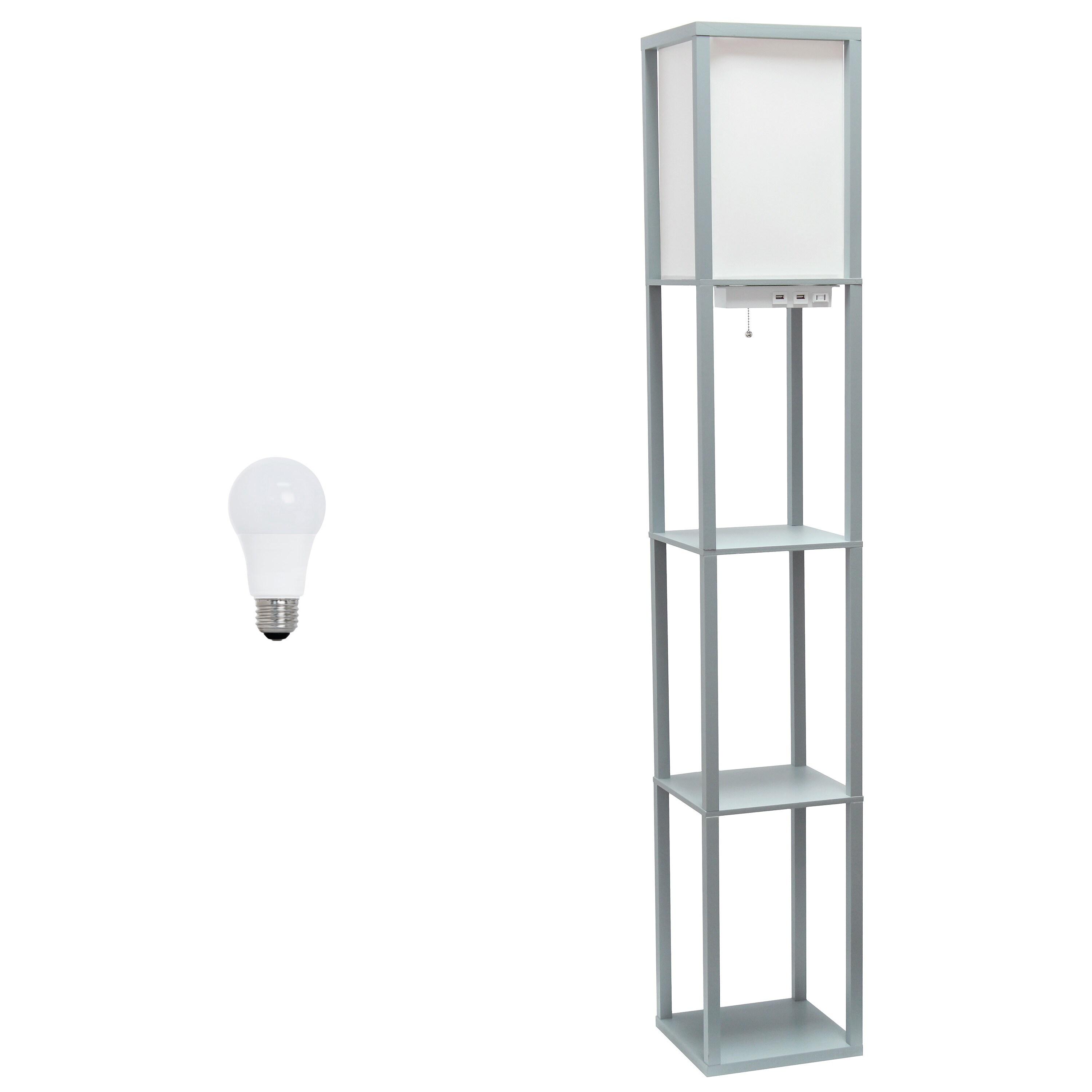 Classix 62.5" Gray Floor Lamp with White Linen Shade and Shelves