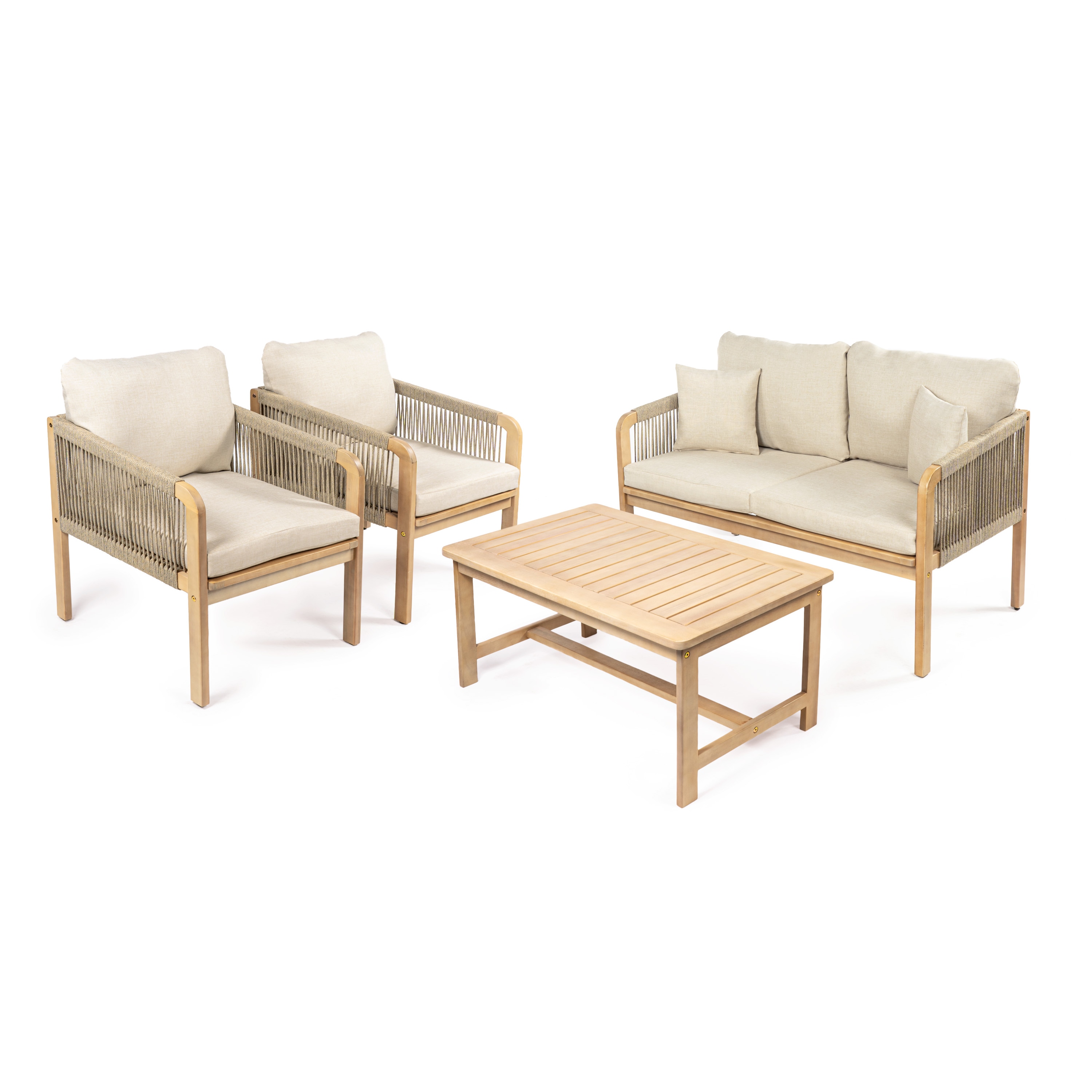 JONATHAN  Y LVG1202A-4SET Tavira Modern Bohemian 4-Piece Patio Conversation Set with Tan Cushions
