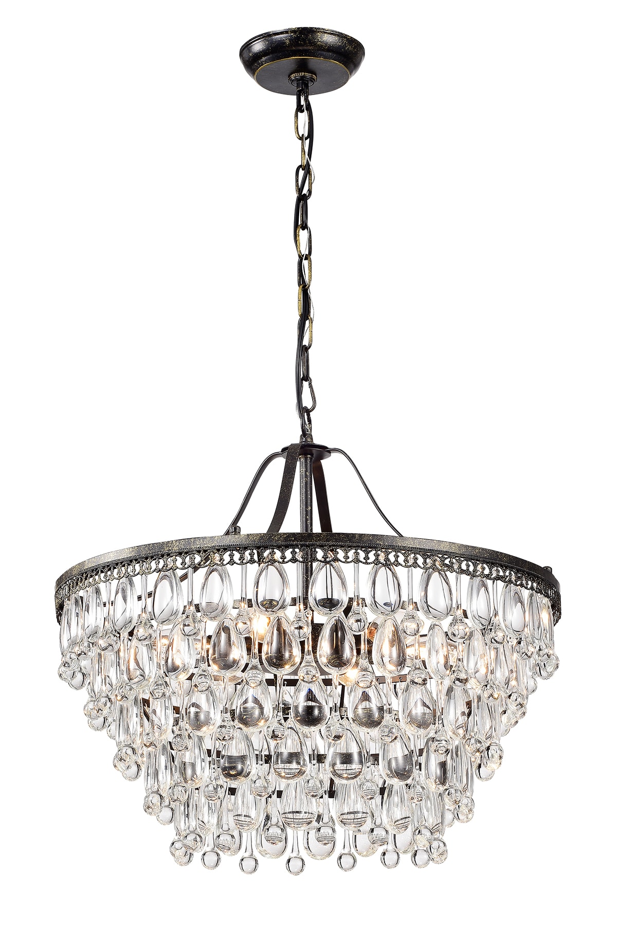 Antique Bronze 6-Light Crystal Teardrop Chandelier