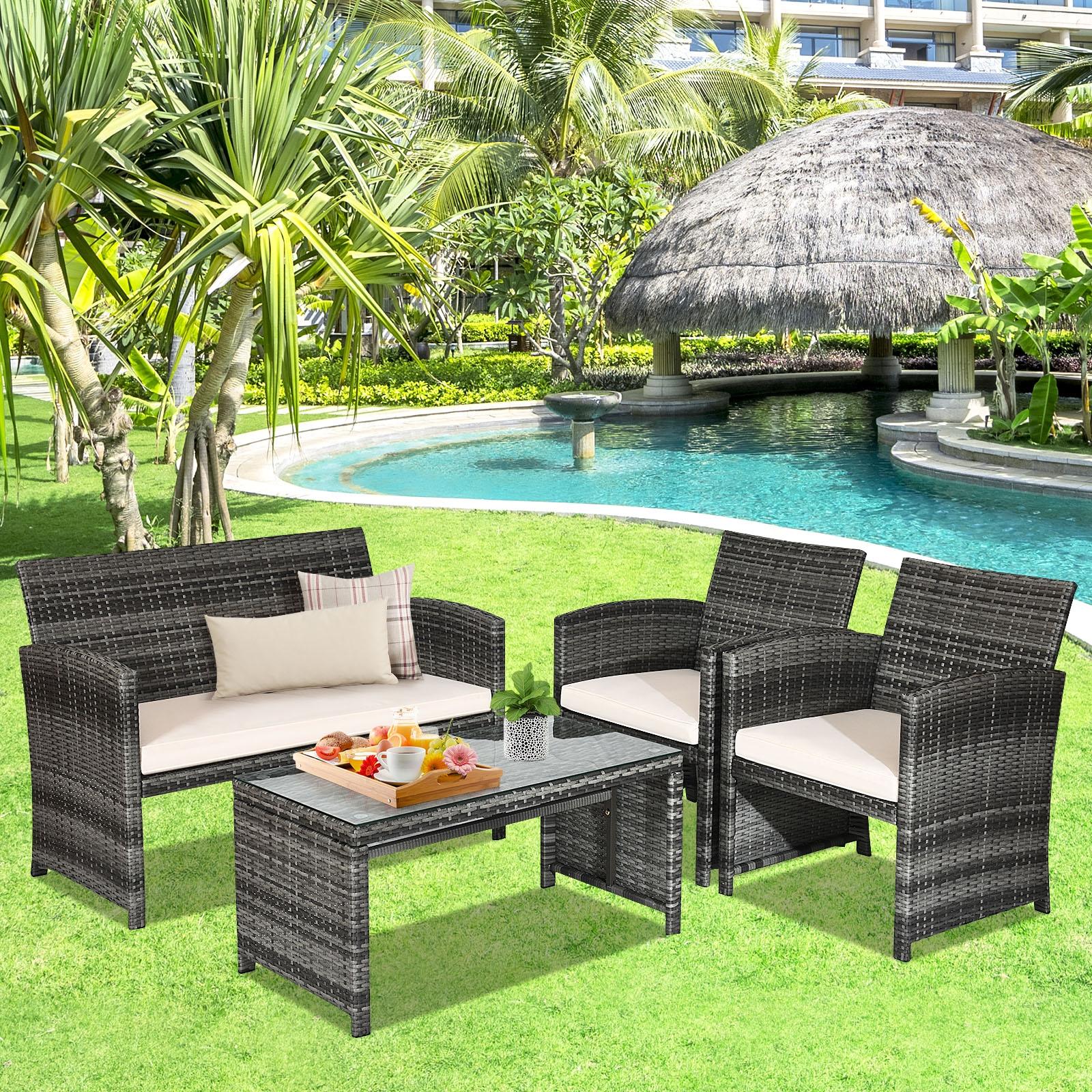 BABOOM Conversation Furniture Set 4-Piece Rattan Patio Conversation Set ...