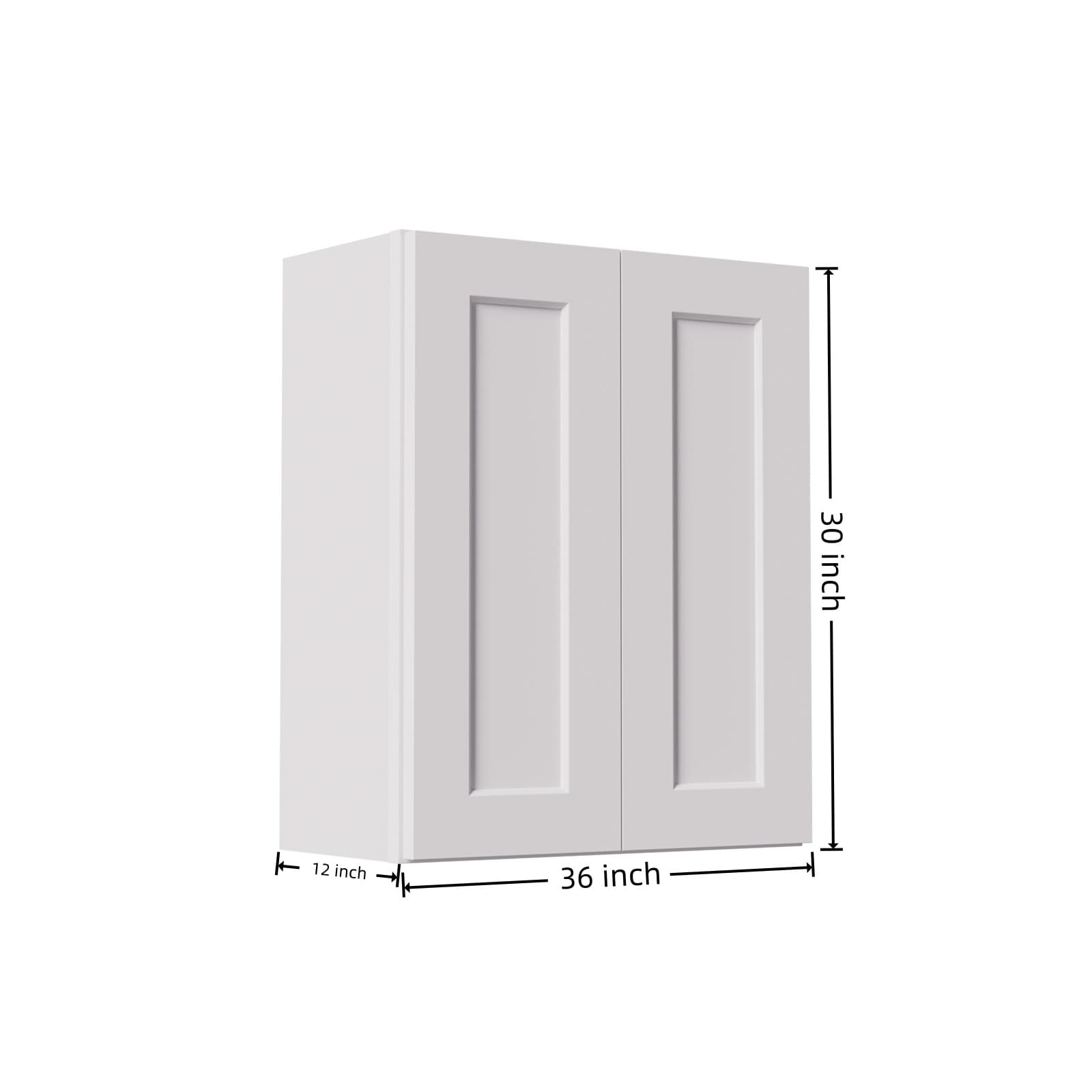 Tinyhomie 36 Inch White Shaker Double Door Wall Cabinet Solid Wood with 2 adjustable shelves Ready to Assemble