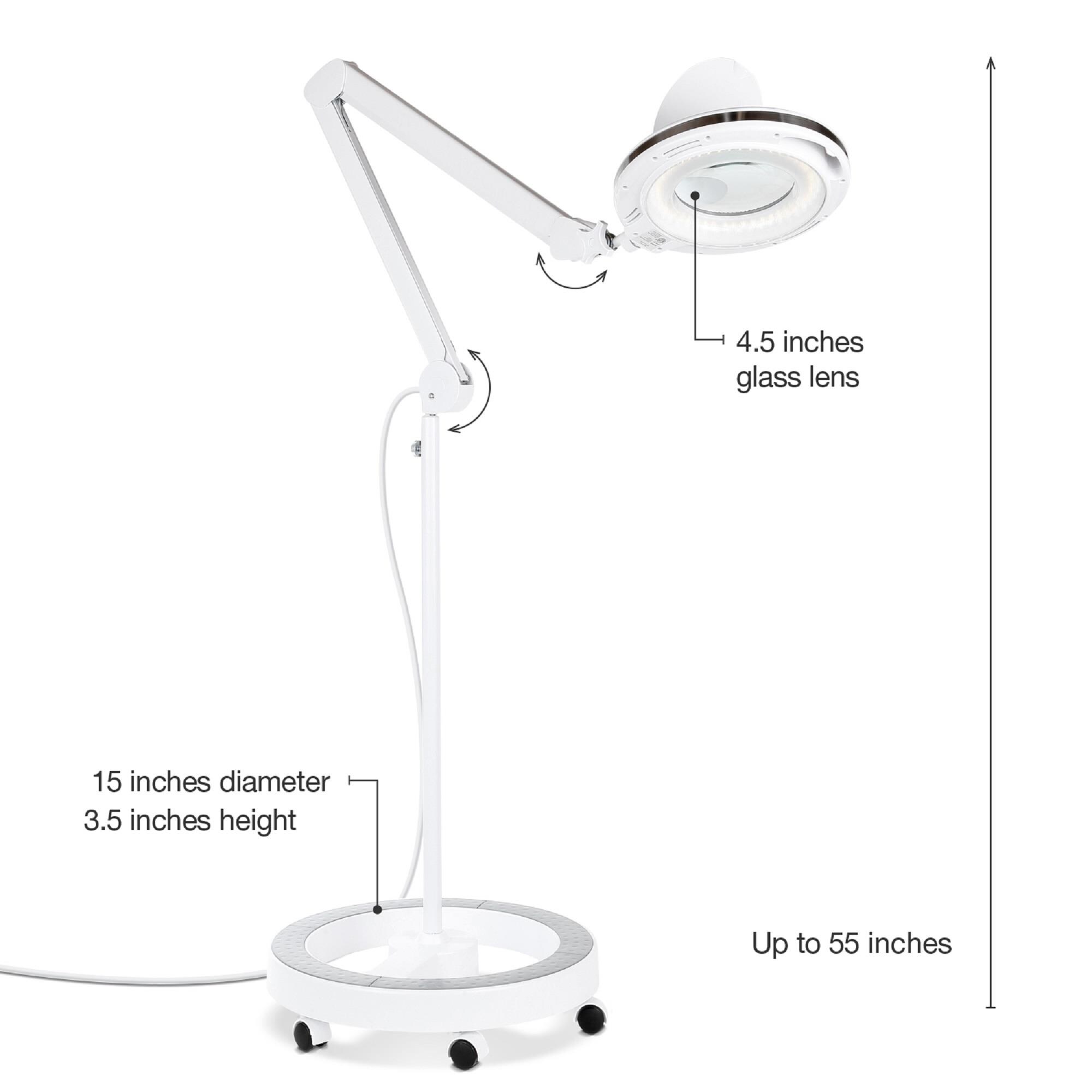 Lightview Pro 55 in. Classic Black Industrial 1-Light 3-Way Dimming 1.75X  Magnifying LED Swing Arm Rolling Floor Lamp