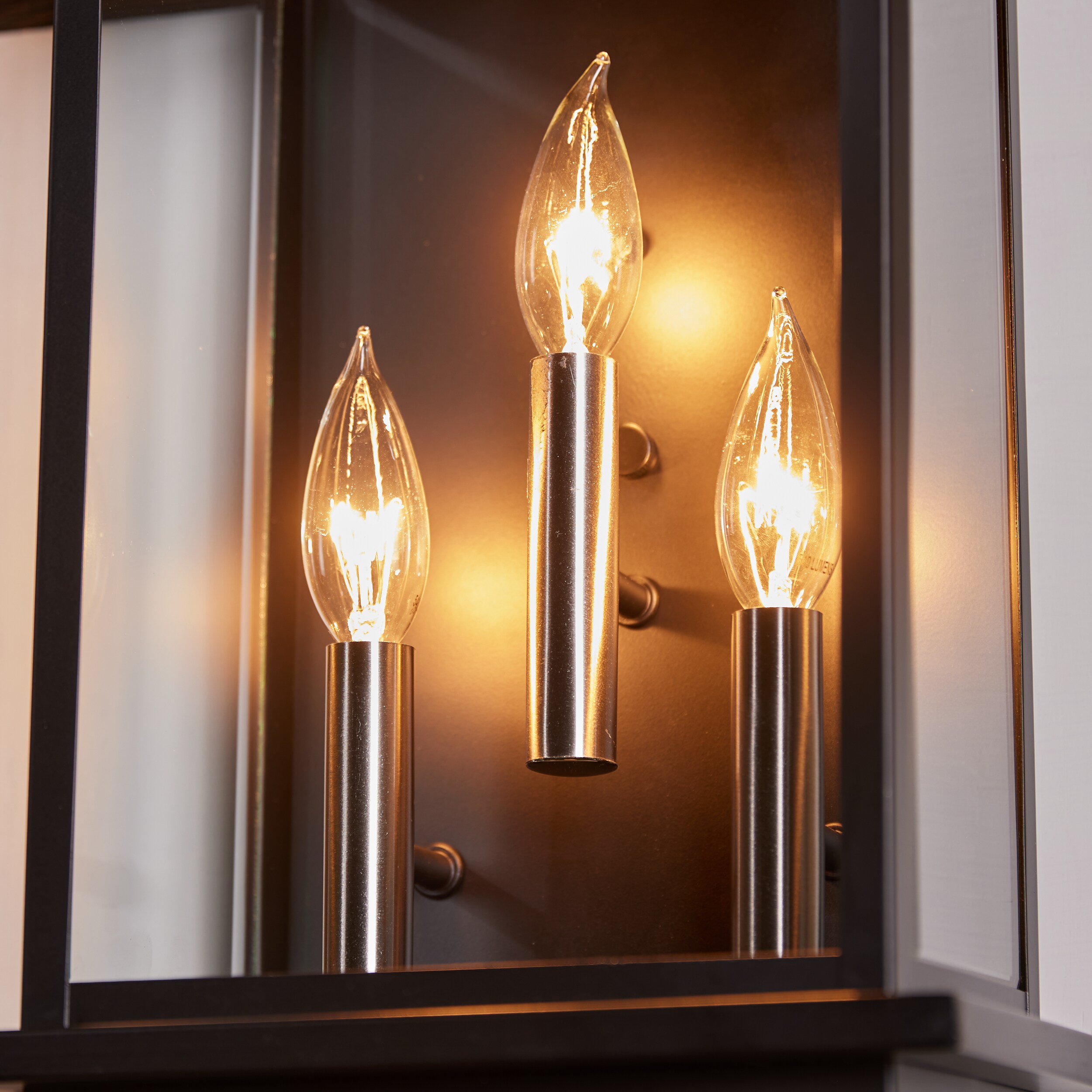 Santee Black Steel 3-Light Outdoor Wall Lantern with Beveled Glass