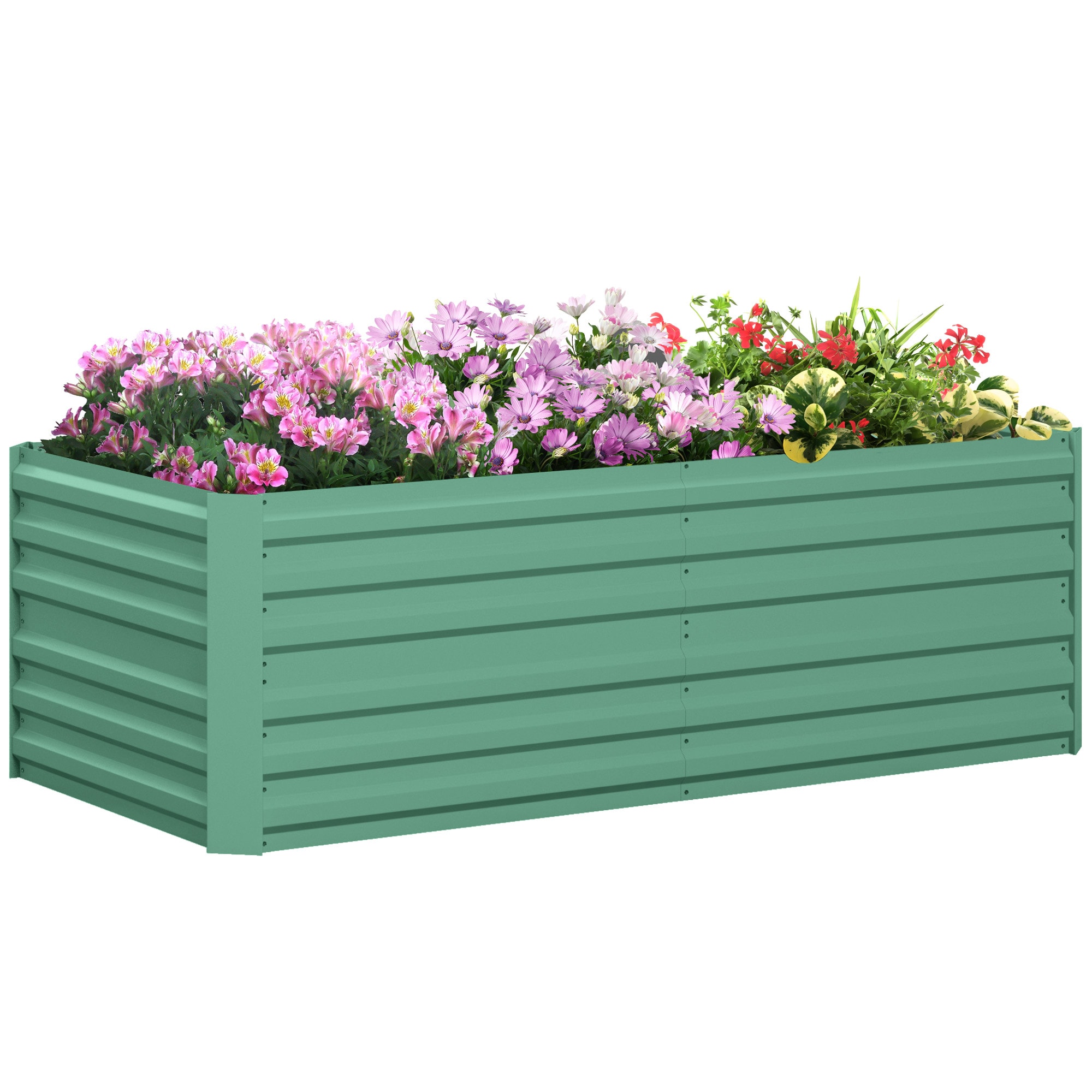 Outsunny 845-774V00GN Raised Garden Bed Galvanized Steel Planters for Outdoor Plants with Multi-reinforced Rods 71in x 36in x 23in Green