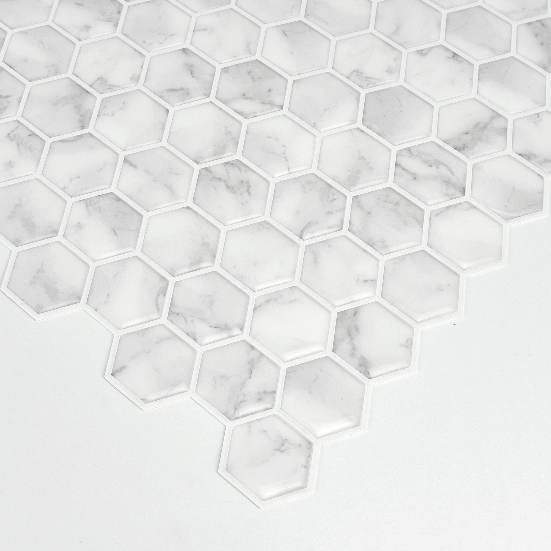 Hexagon White Marble Peel and Stick Mosaic Tile