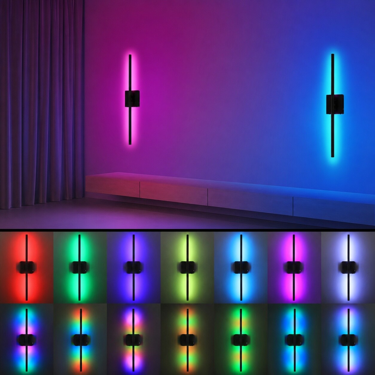 Aoibox RGB Color Changing LED Wall Sconces Set of 2 23 6 in Matte Black ...
