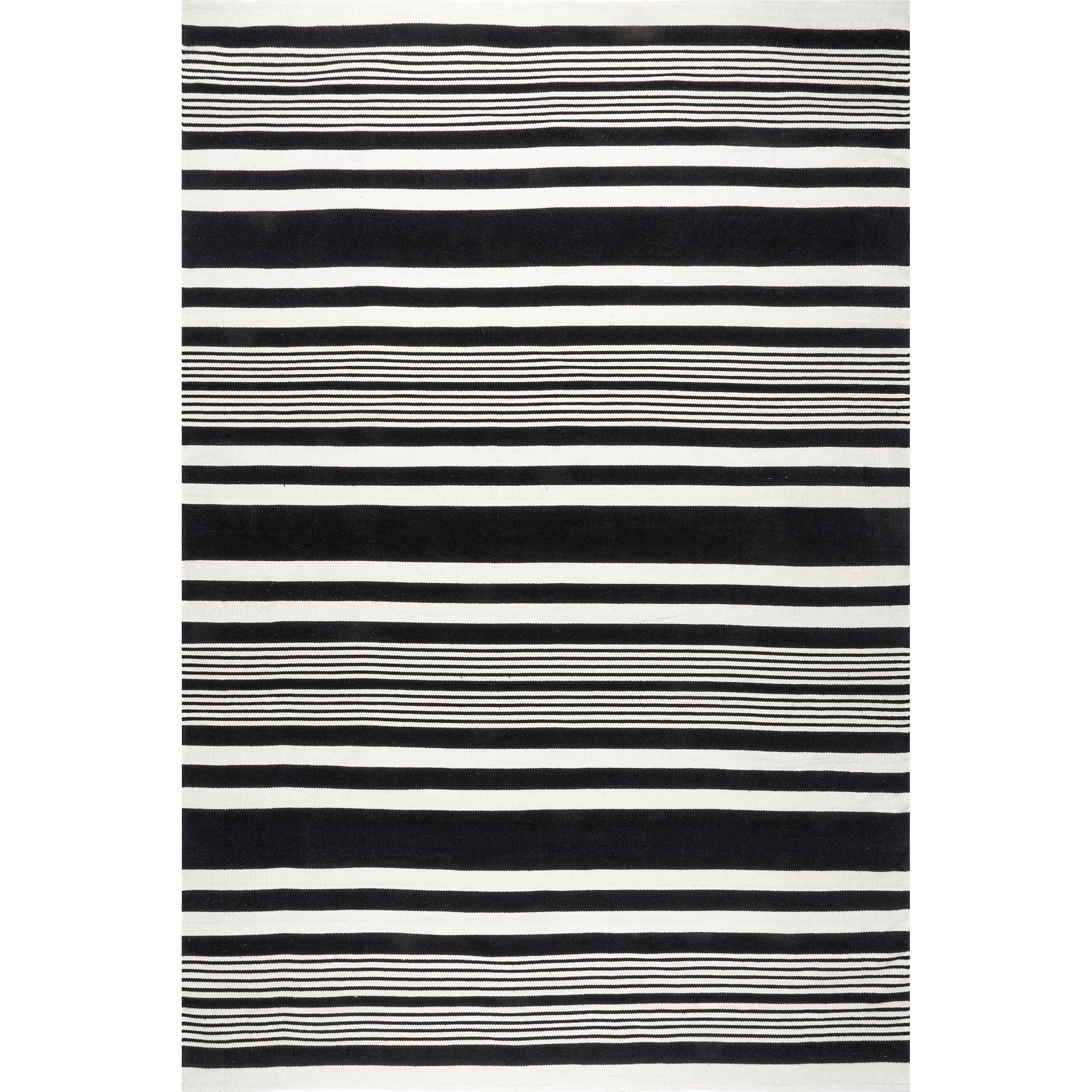 Black and White Striped Cotton Flatweave 8' x 10' Rug