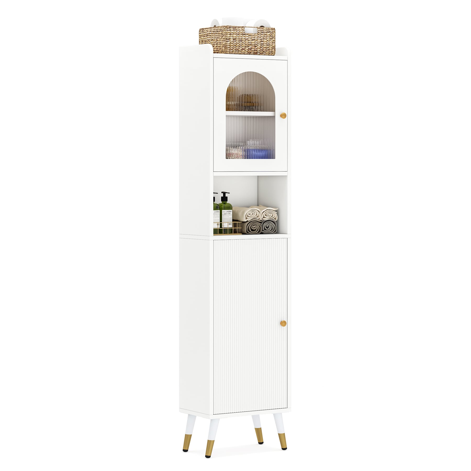 Tribesigns HOGA-J0147 White Gold Metal 6 -Shelf Bookcase with Doors ( 15.74-in W x 67.12-in H x 11.81-in D ) Unfinished