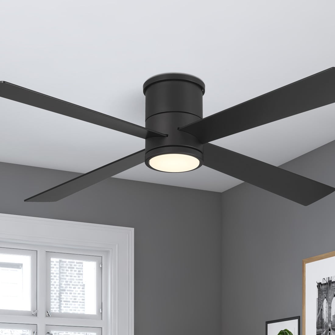 Minka Aire F797L-CL Falco Flush 54-in Integrated LED Flush Mount Coal Black with Coal Black Blades Ceiling Fan With Light and Remote ( 4 -Blade )