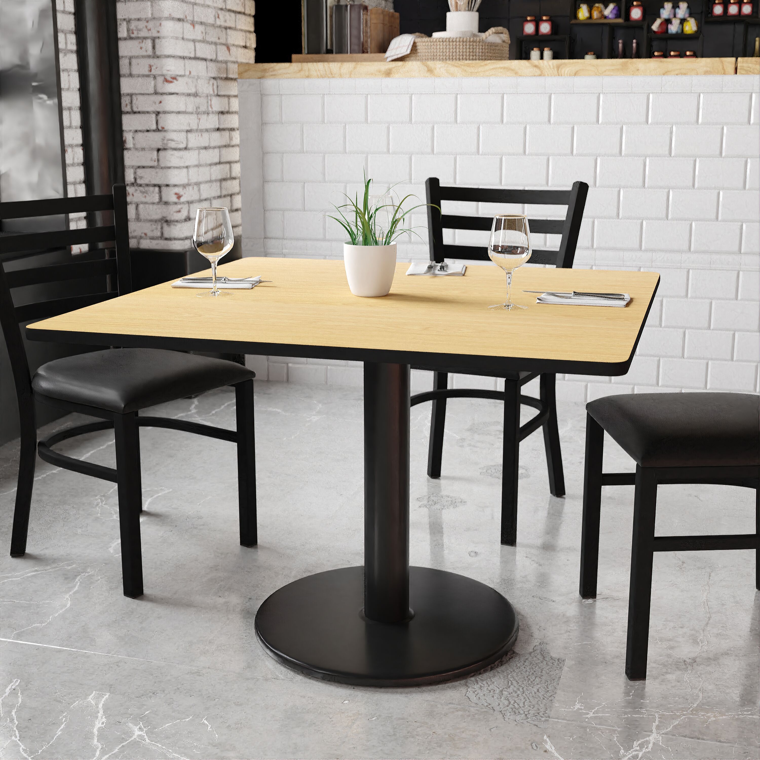 Flash Furniture 889142005773 Natural Contemporary/Modern Dining Table, Wood veneer with Black Metal Pedestal Base 42-in L x 31.13-in H