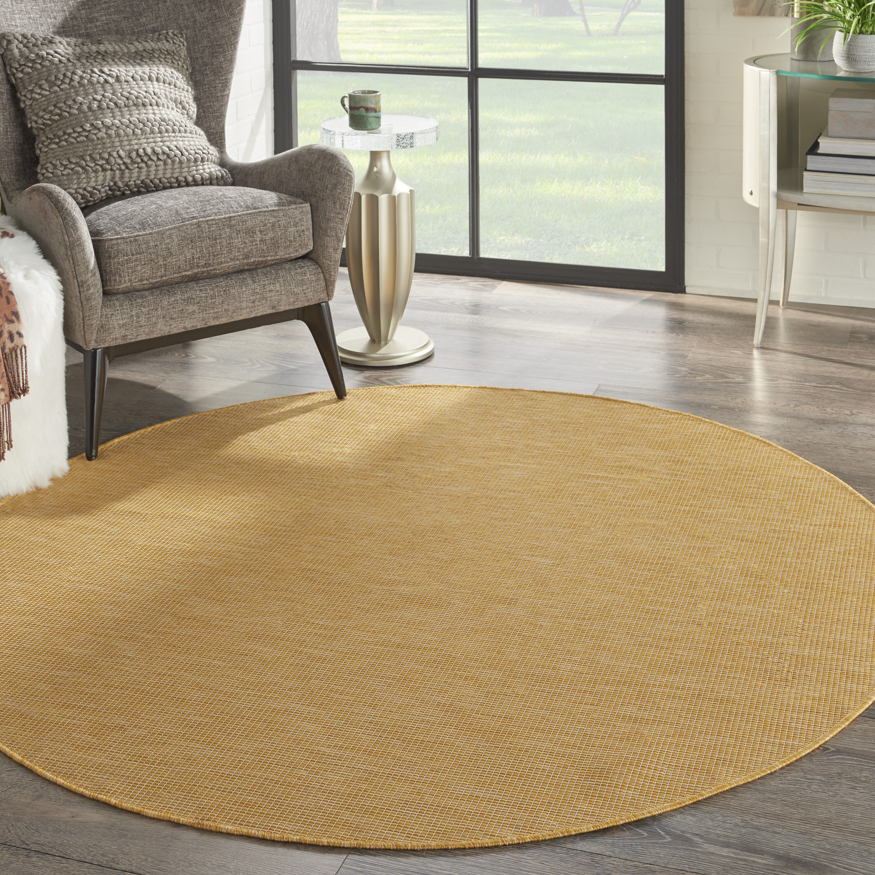 Nourison 99446791122 Positano 6 x 6 (ft) Loomed Polypropylene Yellow Round Indoor/Outdoor Solid Area rug