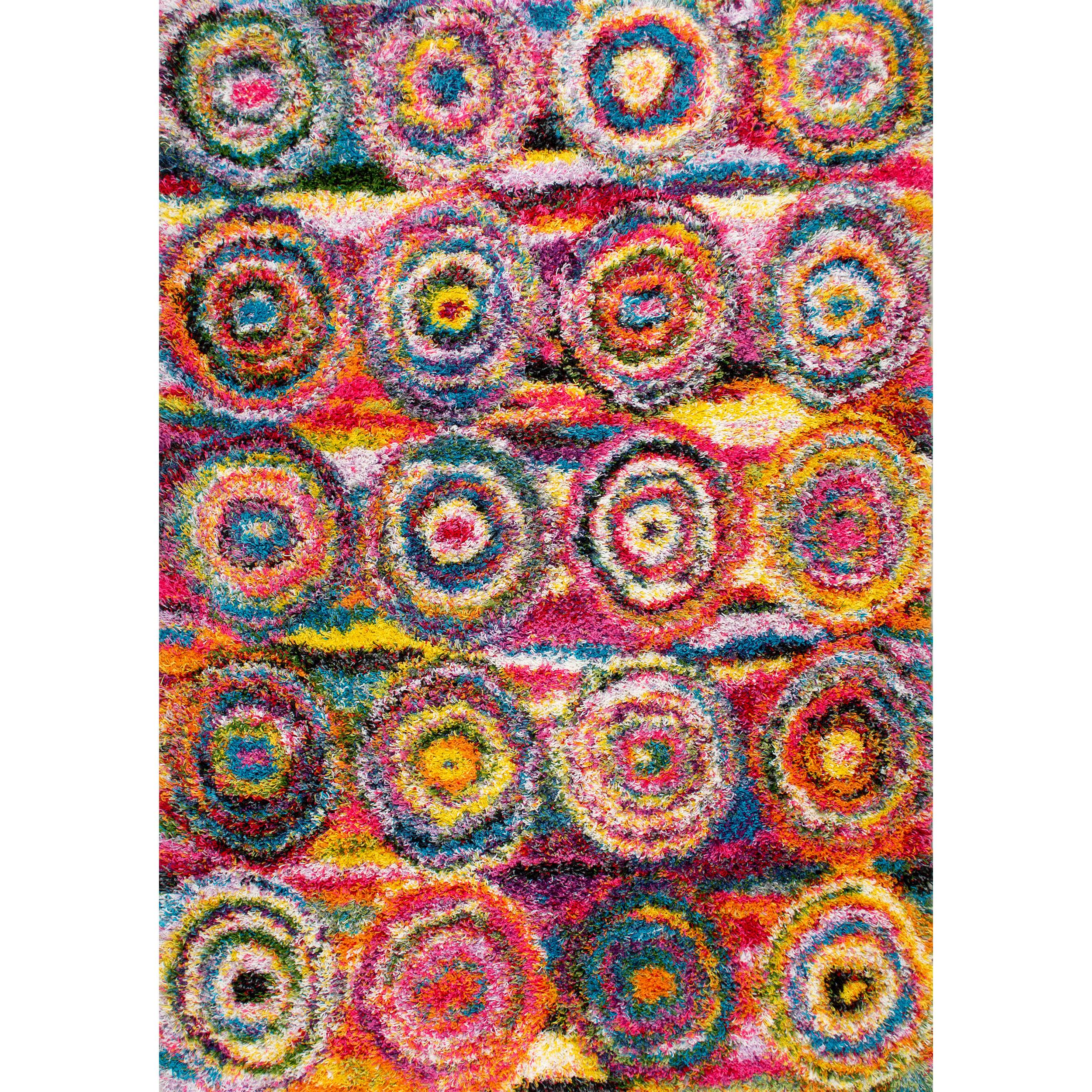 Kindra Multicolor Bohemian Circles Shag Runner Rug