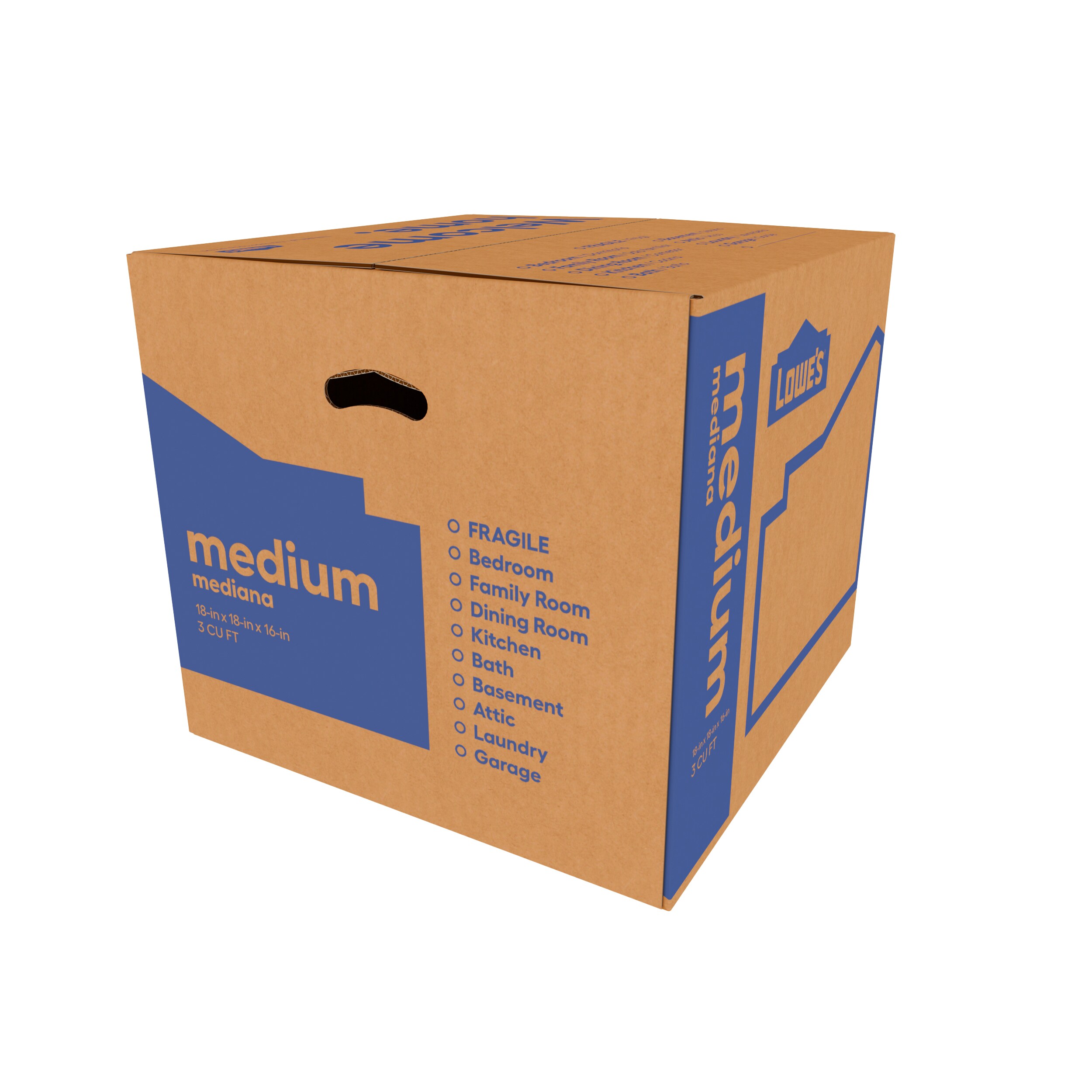 Lowe's 18-in W x 16-in H x 18-in D Classic Medium Cardboard Moving Box with Handle Holes