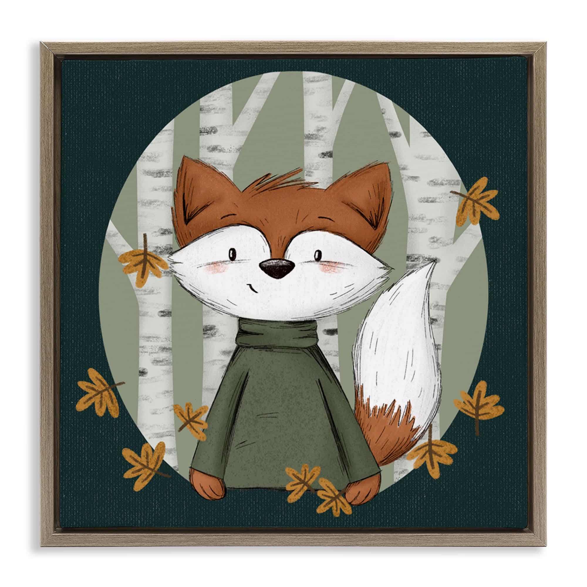 Stupell Industries BT-433-FFE-17X17 Autumnal Fox and Birch Trees Floating Frame design by Sarah Hickman