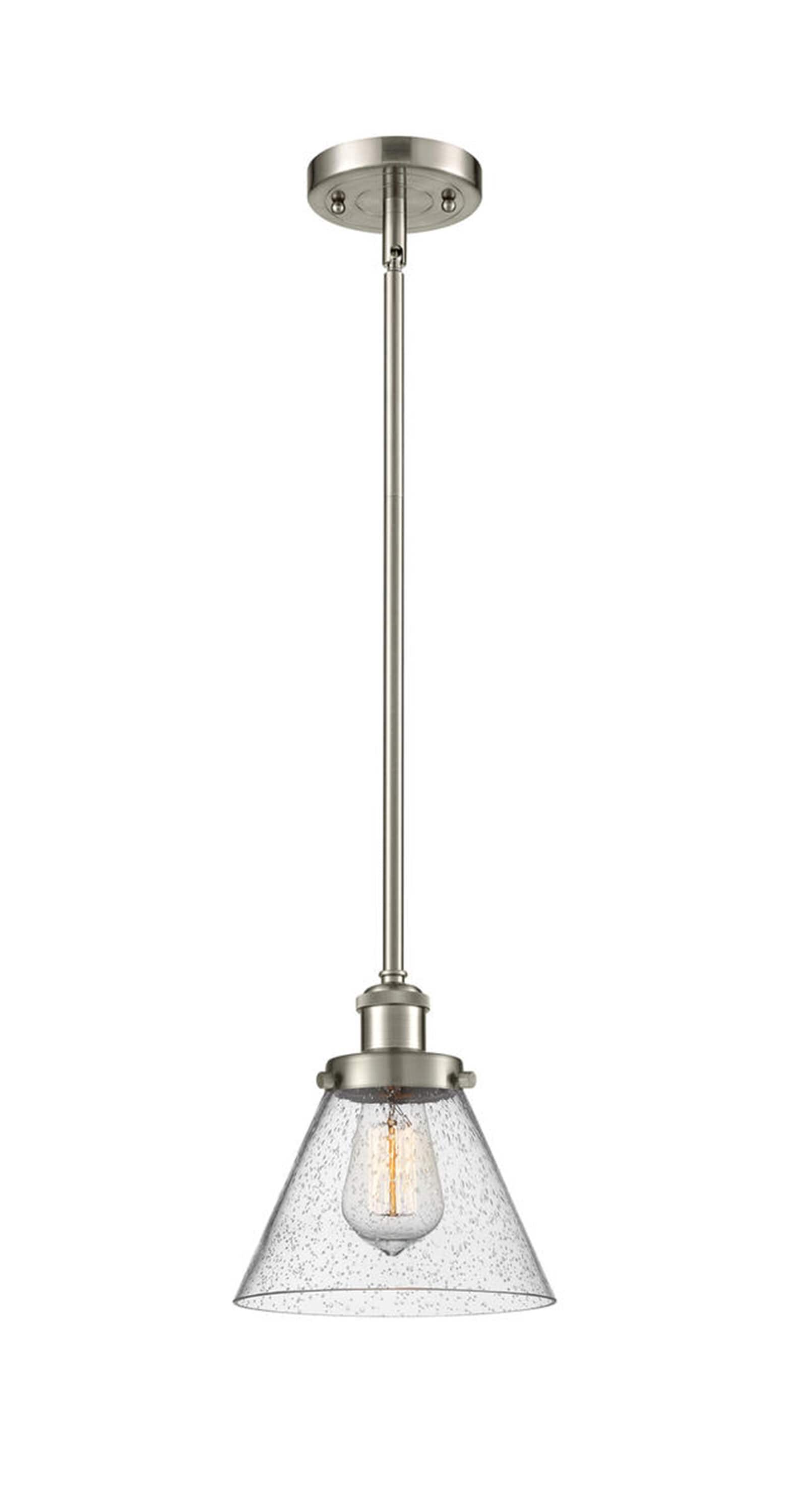 Innovations Lighting 916-1S-SN-G44 Cone Seedy, Brushed Satin Nickel Industrial Seeded glass Cone Medium Hanging Pendant light