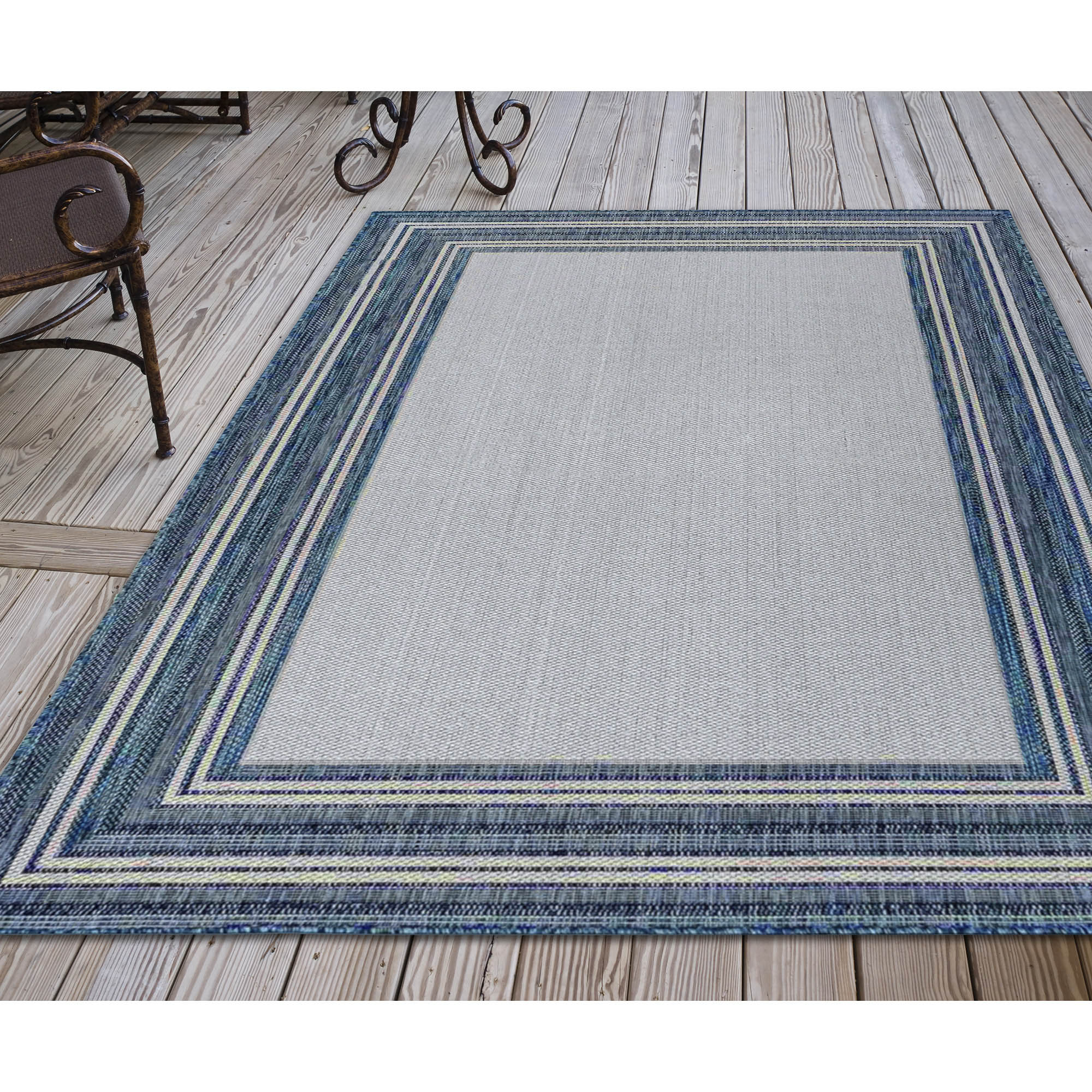 Liora Manne CRE69842533 Carmel 6 x 9 (ft) Polypropylene Navy Rectangular Indoor/Outdoor Border Area rug