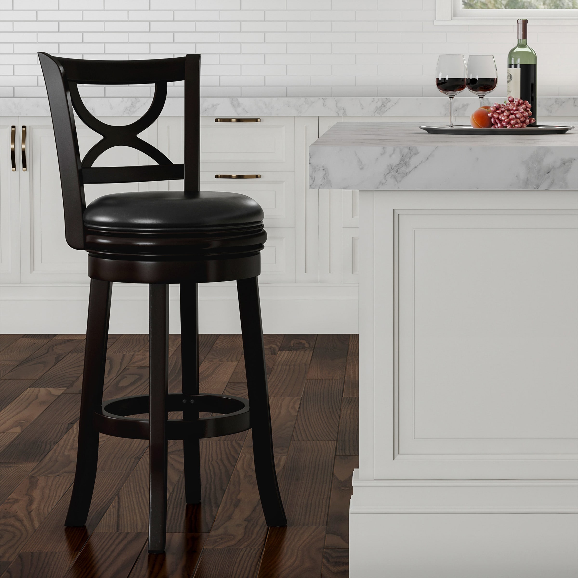 Hastings Home 564317KUT Bar Stools Black 29.0-in H Bar height Round seat Upholstered Swivel Wood Bar Stool and Back