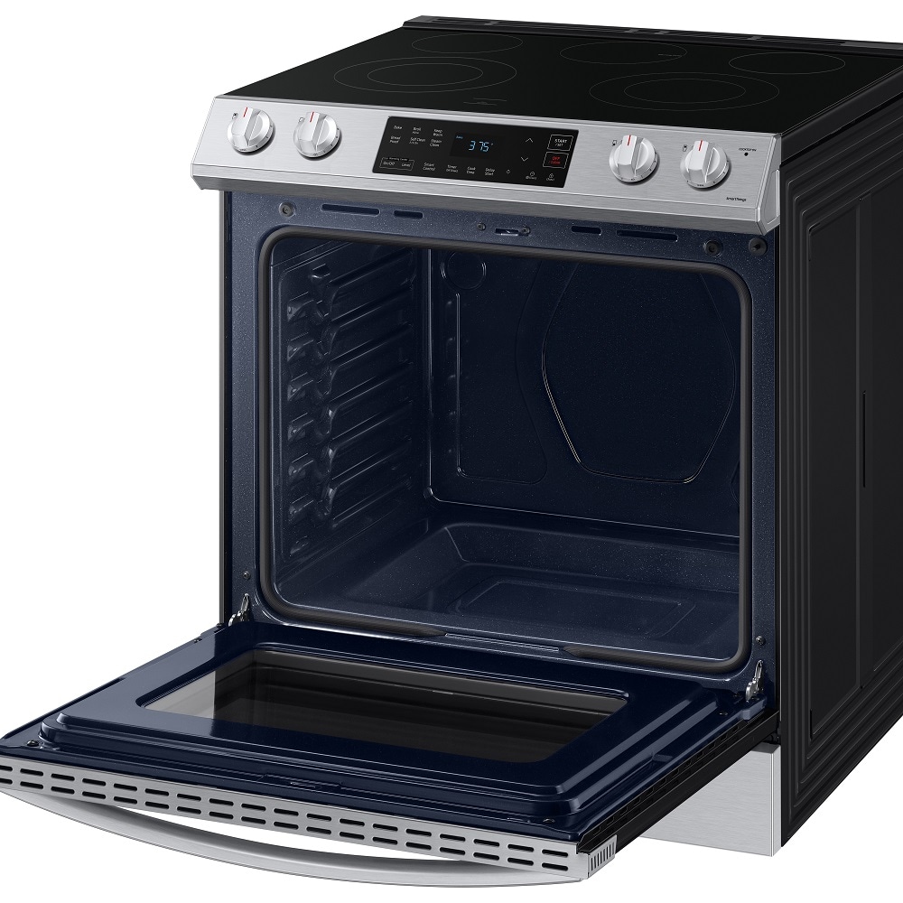 Samsung NE63A6511SW 30 Inch Freestanding Electric Smart Range with 5  Smoothtop Elements, 6.3 Cu. Ft. Capacity, Storage Drawer, Convection,  No-Preheat Air Fry, Self+Steam Clean, Wi-Fi & Voice Enabled, Rapid Boil,  and Star-K