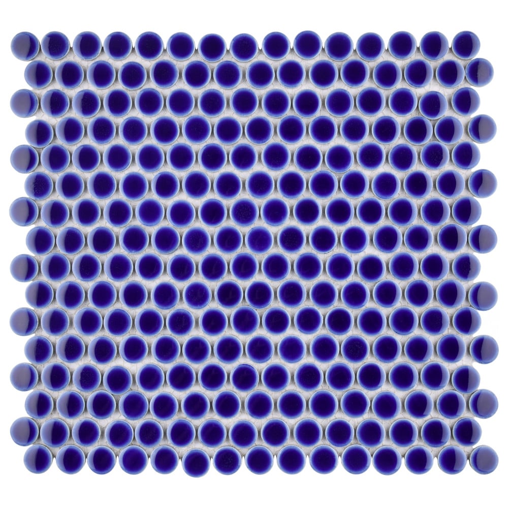 Affinity Tile S1FKOMPR43 Sample- Hudson Penny Cobalt Blue 6-in x 6-in Glossy Porcelain Patterned Floor and Wall Tile