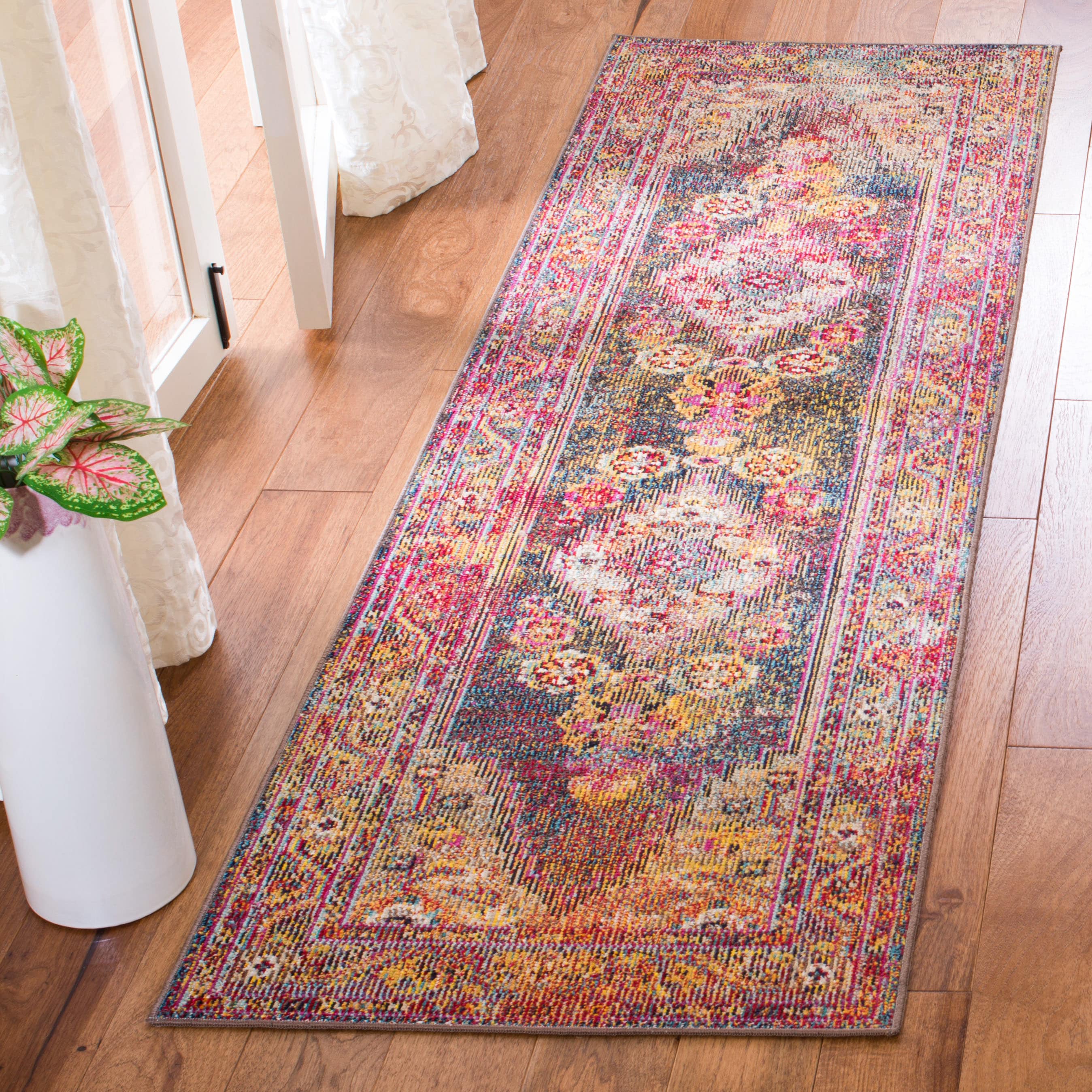 Safavieh Crystal Celeste 2 x 7 Light Blue/Fuchsia Indoor Distressed/Overdyed Vintage Runner
