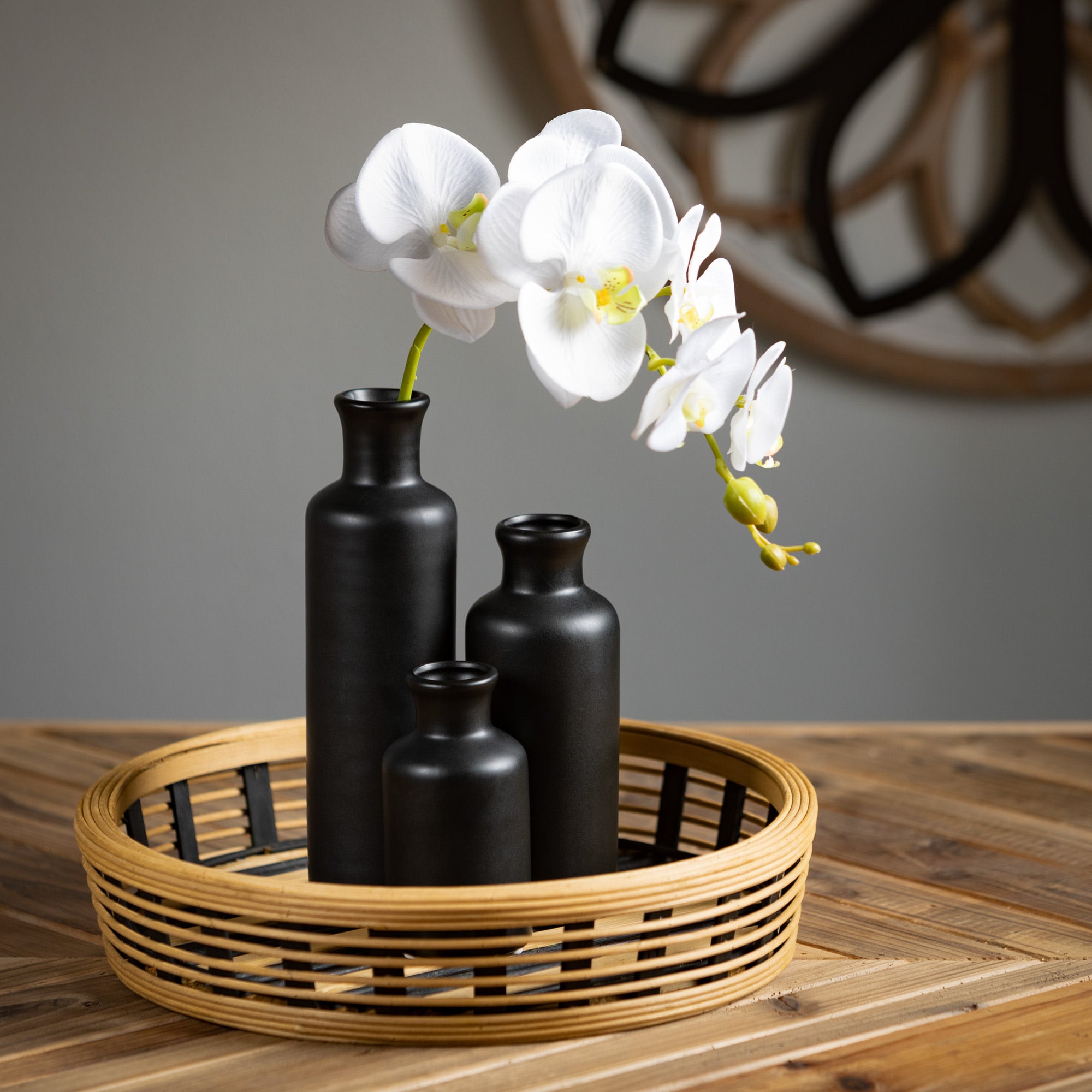 Modern Matte Black Ceramic Vase Trio for Elegant Table Decor