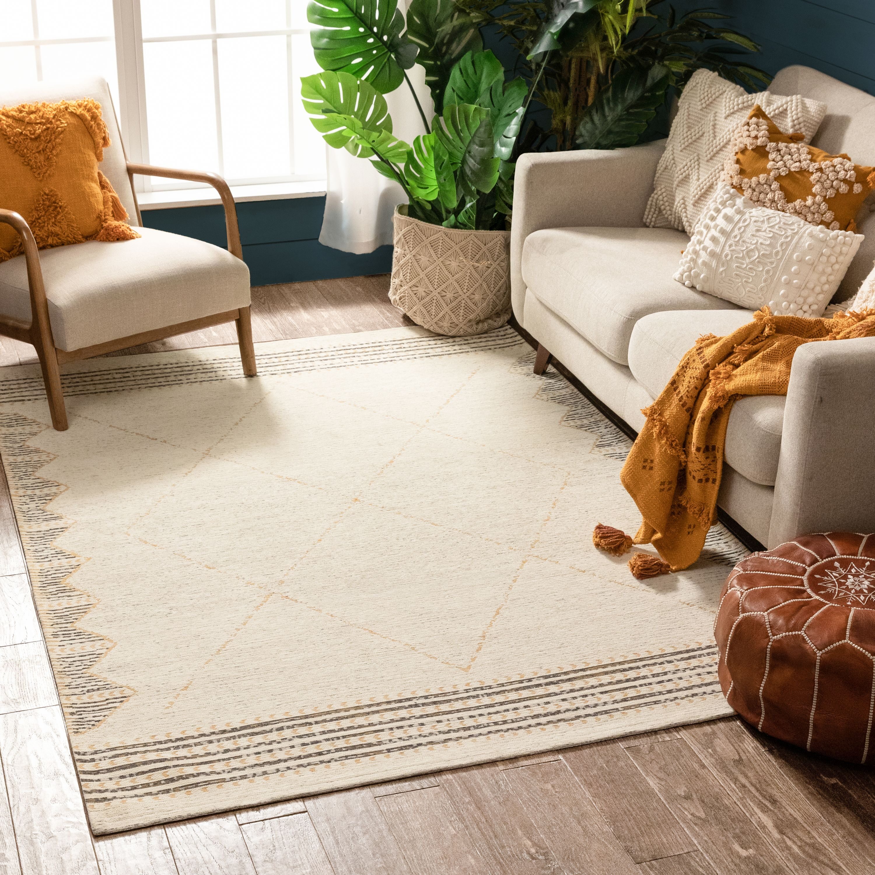 Well Woven CHA-51-5 ChaCha 5 x 7 (ft) Flatweave Polyester Gold Rectangular Indoor Geometric Moroccan Area rug