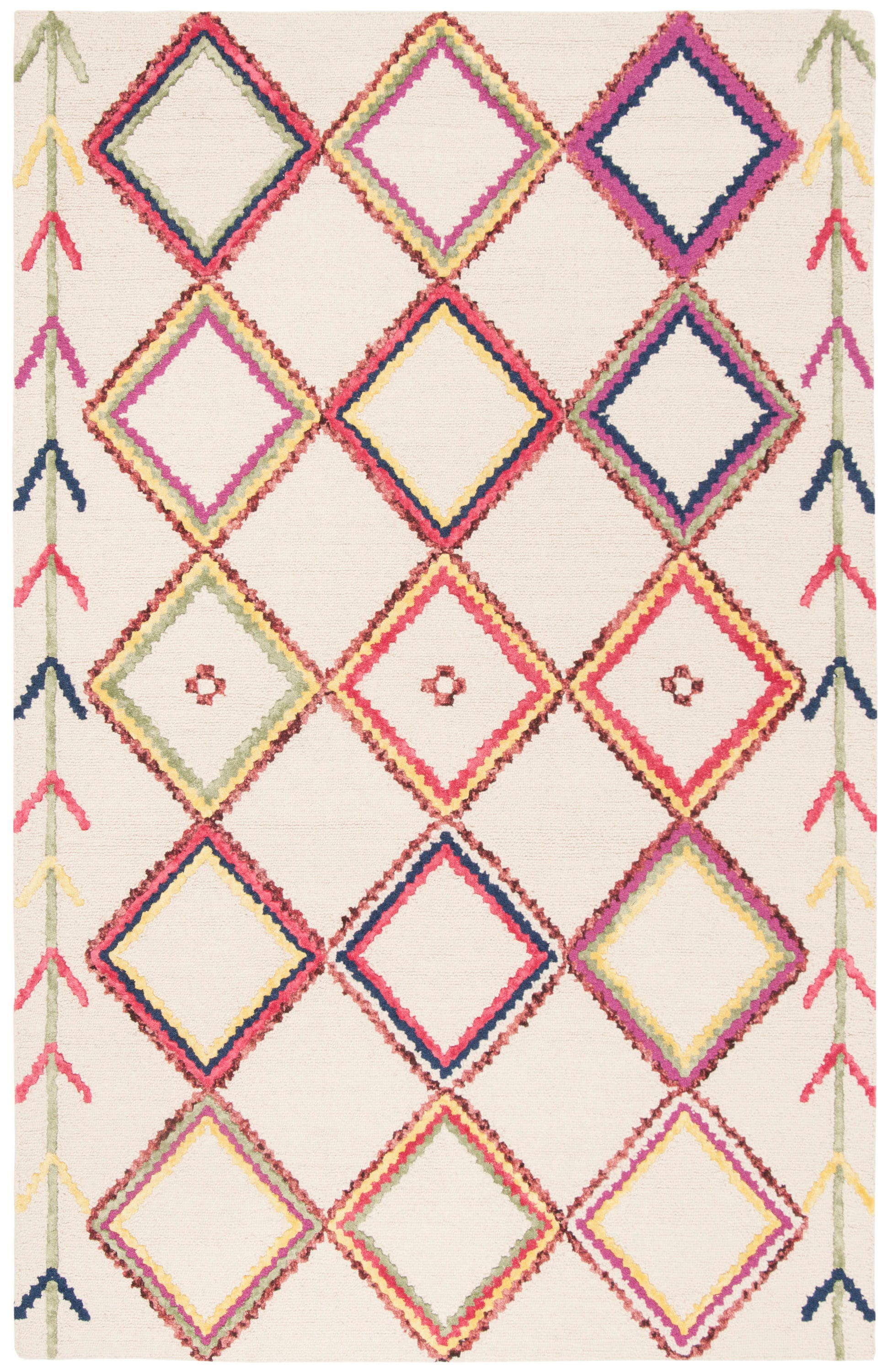 Safavieh BLG563A-5 Bellagio Delicia 5 x 8 (ft) Tufted Wool Ivory/Multi Rectangular Indoor Geometric Farmhouse/Cottage Area rug