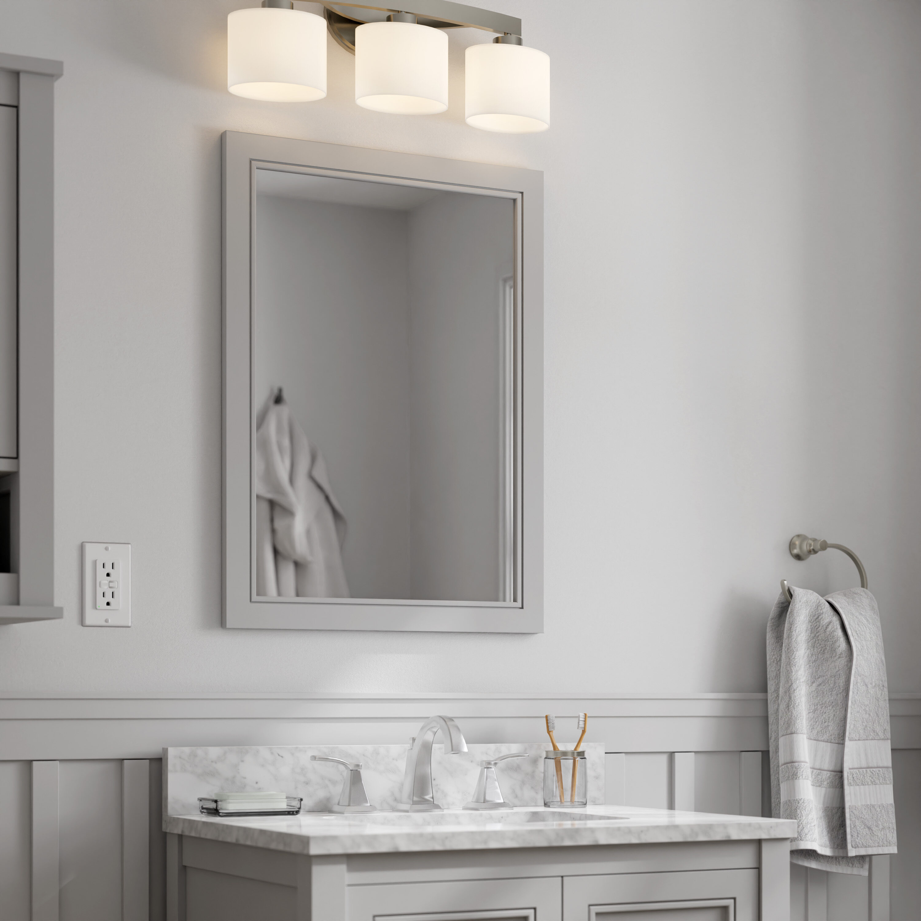 allen + roth 1541MR-22-242 Crest Hill 22-in x 30-in Framed Bathroom Vanity Mirror (Light Gray)