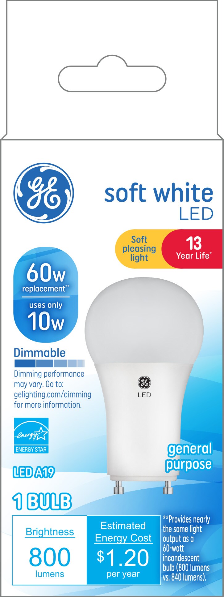 GE 44782 60-Watt EQ A19 Soft White Dimmable LED Light Bulb