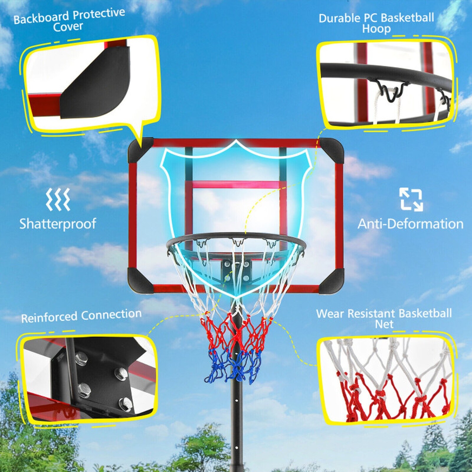 SUGIFT Kids Basketball Hoop Stand 5-ft to 6.8-ft Adjustable with Rust ...
