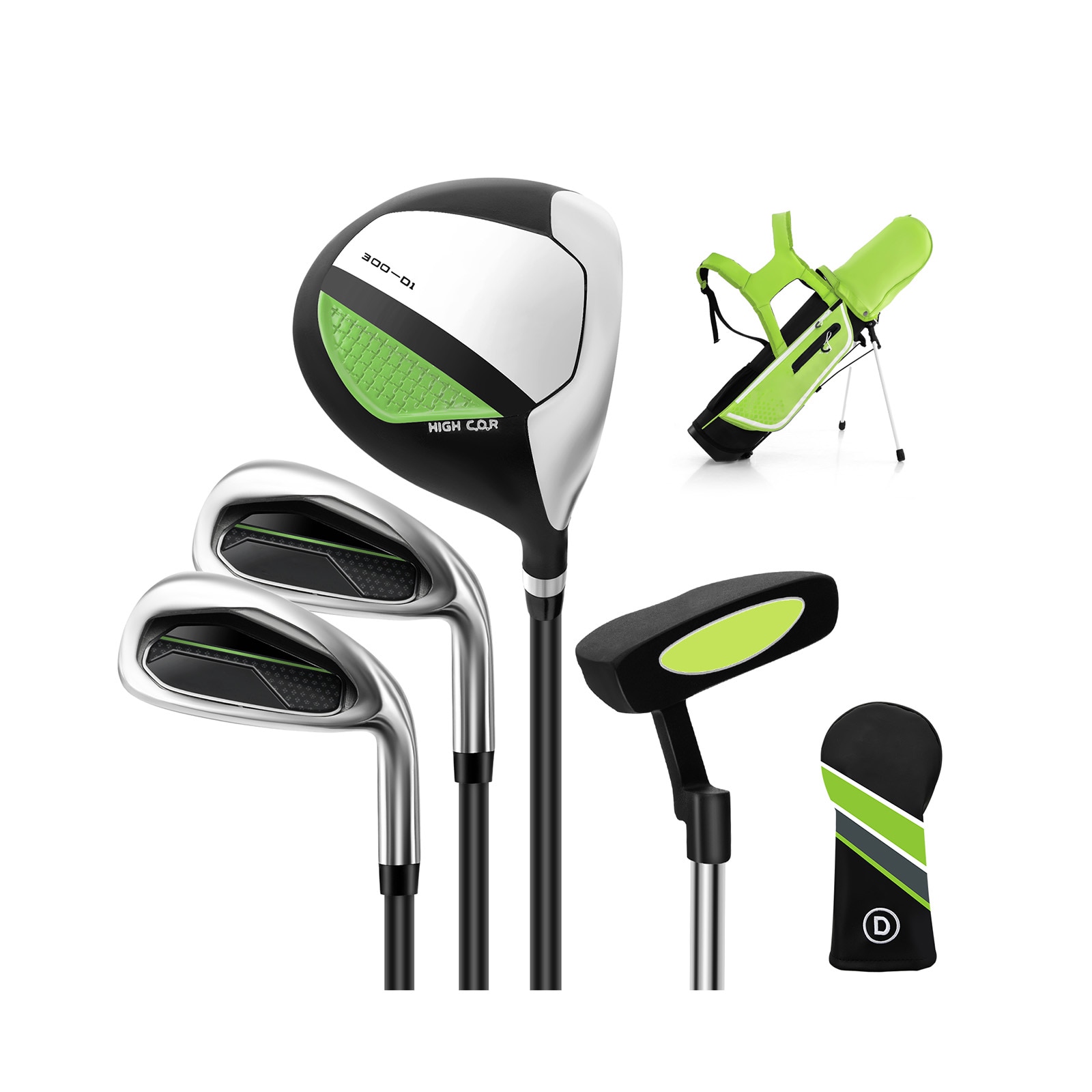 Slickblue Right Hand Junior Golf Club Set for Kids Beginner Youth Complete Driver Irons Putter Bag in Green