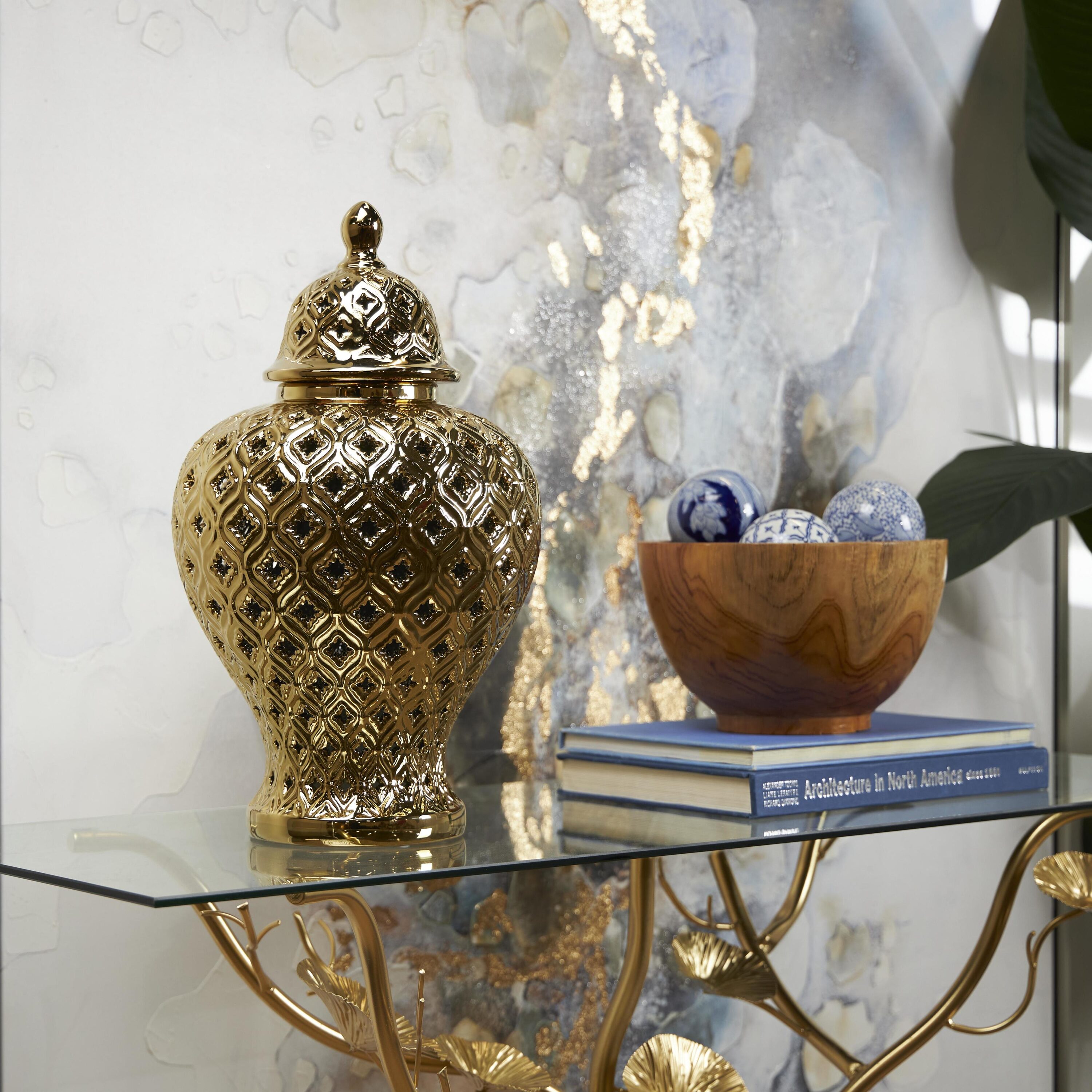 Grayson Lane 820044 Gold Ceramic Country Decorative jar