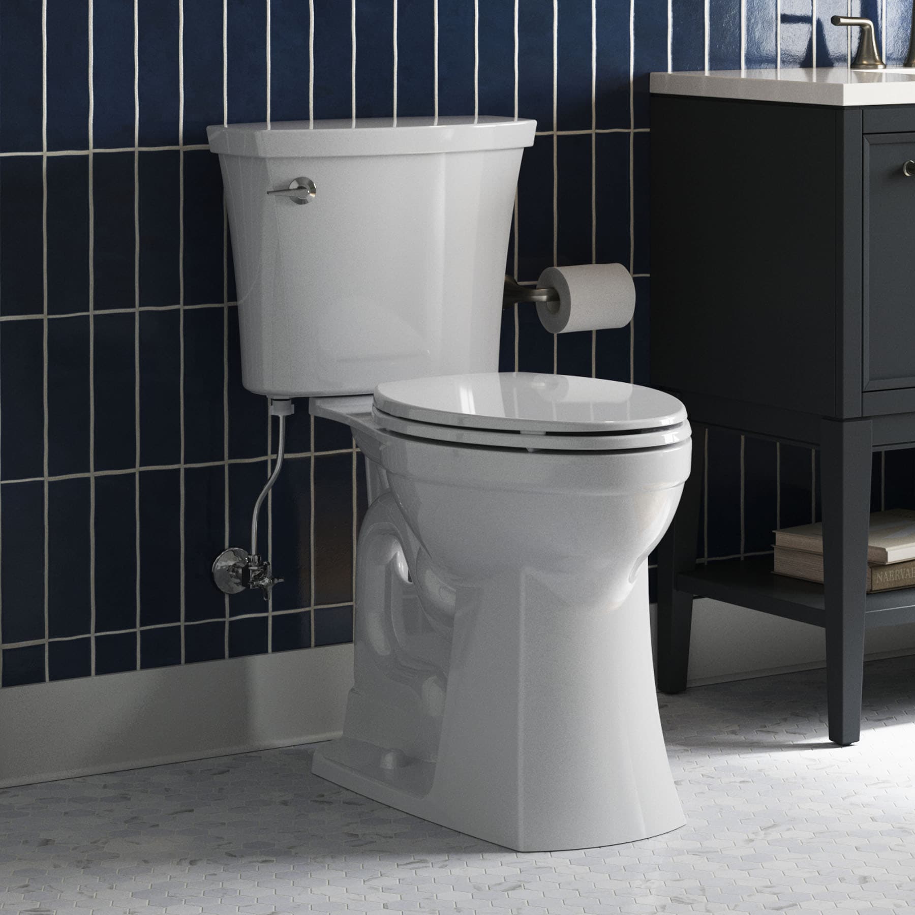 KOHLER Elliston Tall White Elongated Tall Height Soft Close 2-piece ...