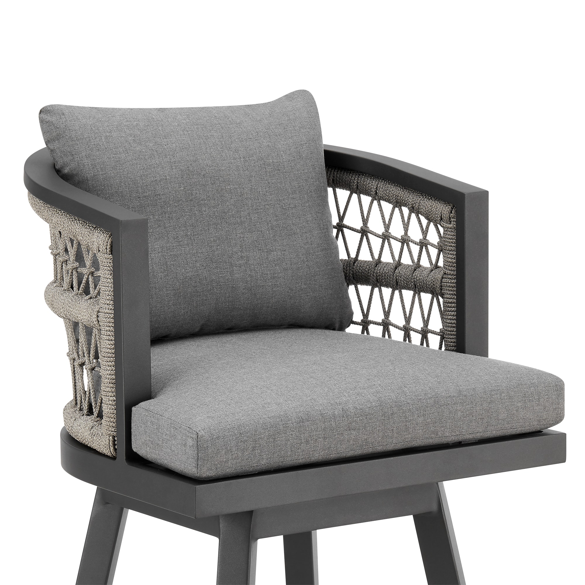 Zella Gray Aluminum Outdoor Swivel Bar Stool with Cushions