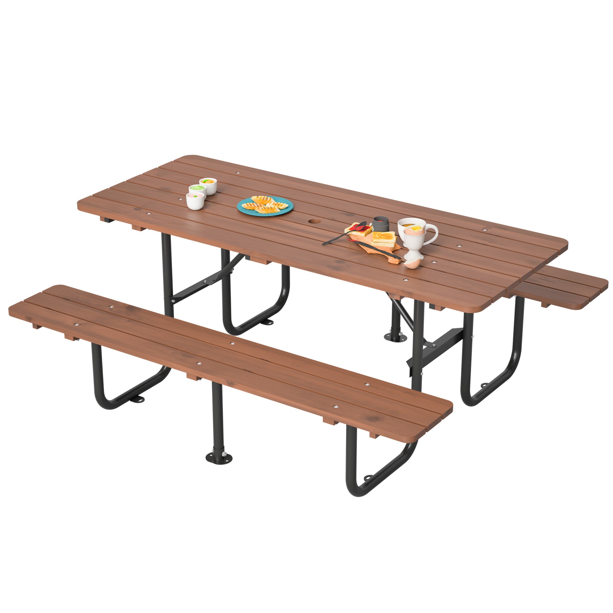 SINOFURN 72-in Brown Douglas fir Rectangle Picnic Table