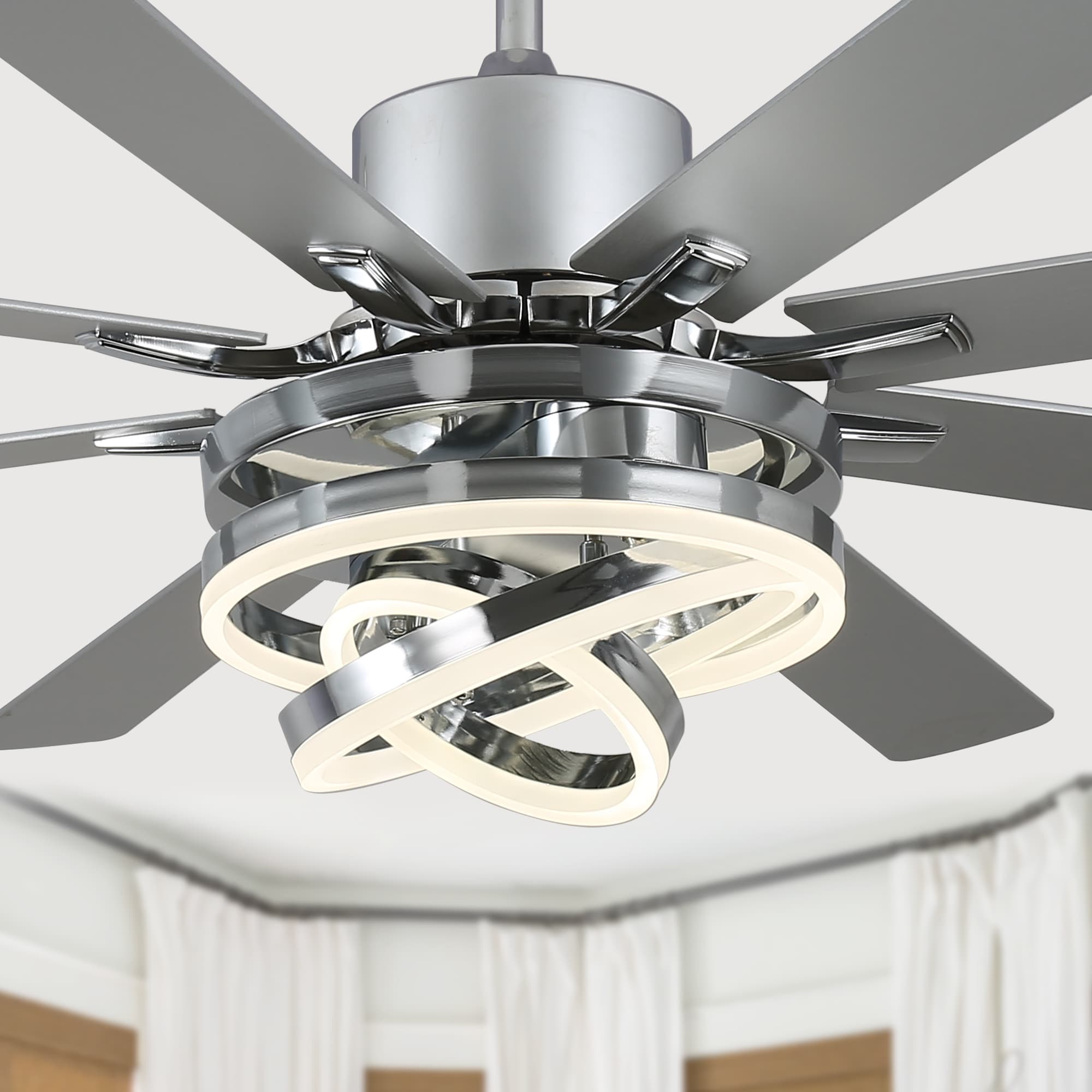 Oaks Decor Maya 72-in Chrome with Multiple Color Blades LED Ceiling Fan With Light and Remote Control Included 8 -Blade
