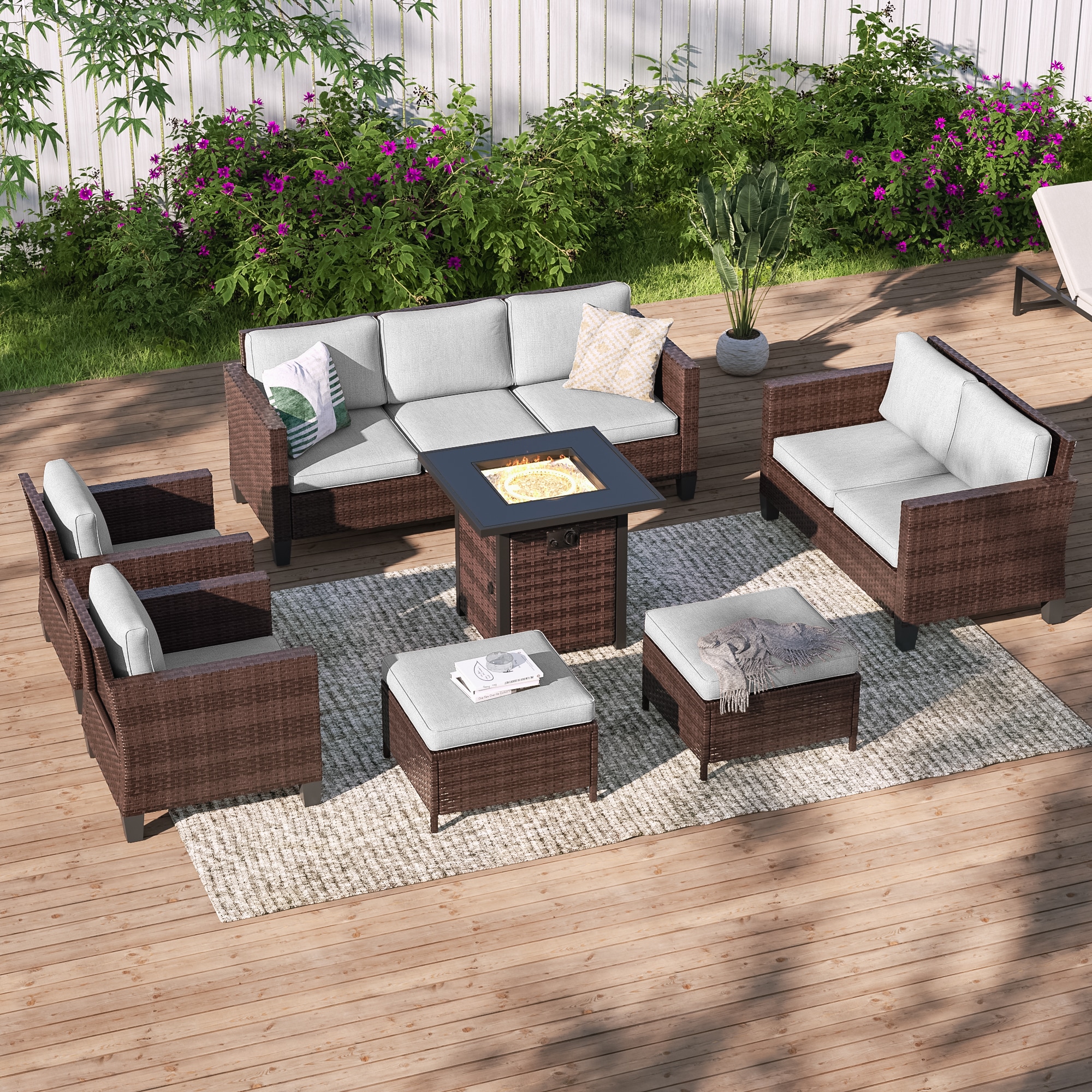ACEGOSES LW-115BLY-S3T4 Skytop 7 -Piece Wicker Patio Sofa Conversation Set with Gray Cushions