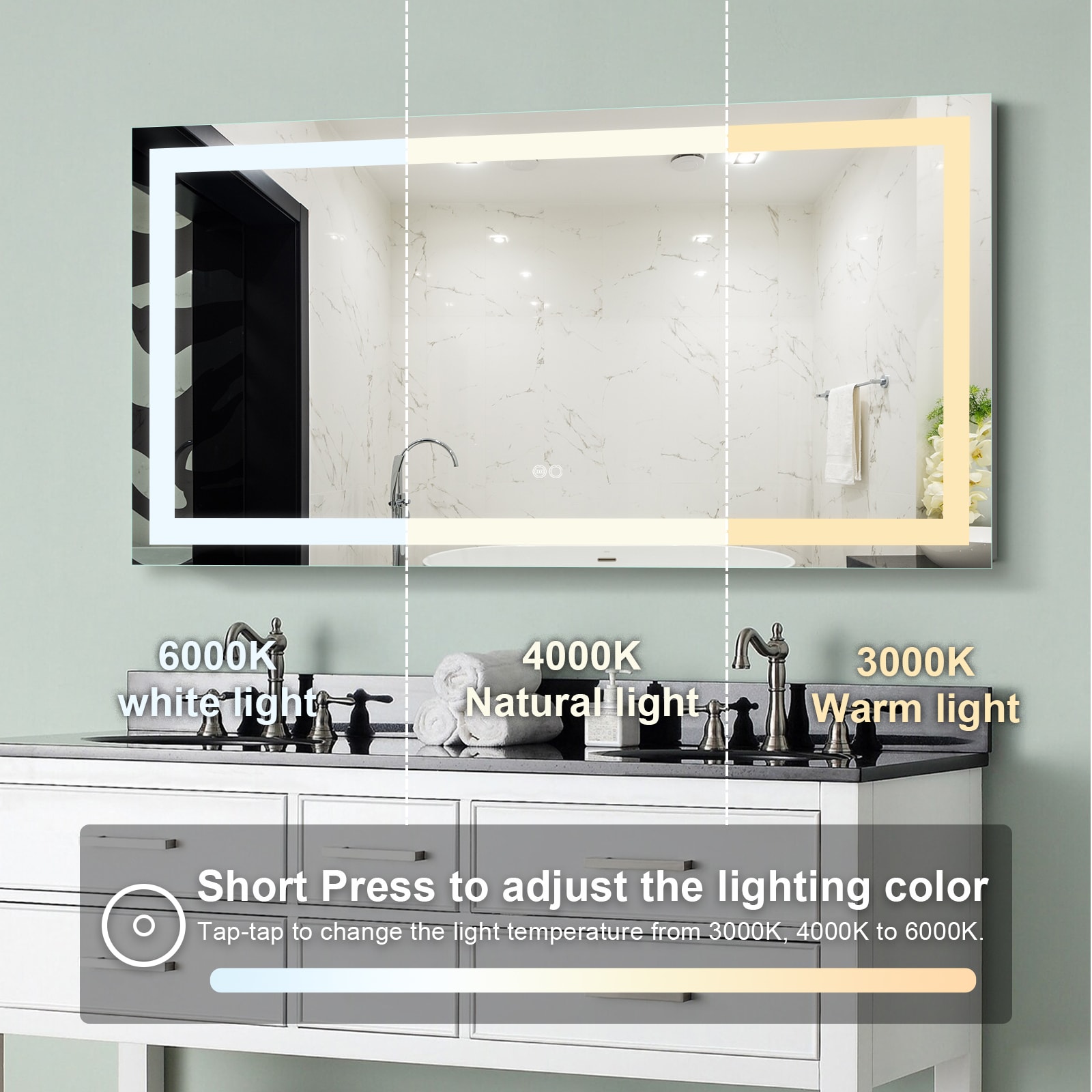 WELLFOR Bathroom Mirror 60-in W x 28-in H LED Lighted Sliver ...