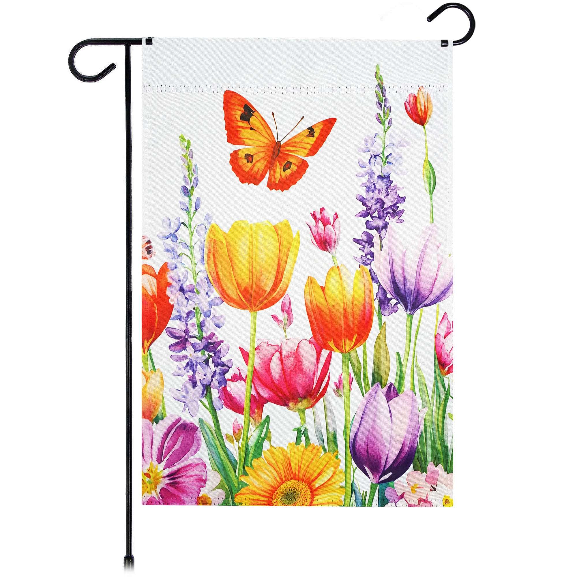G128 12-in W x 18-in H Spring Tulip Butterfly Floral Double-Sided Garden Flag