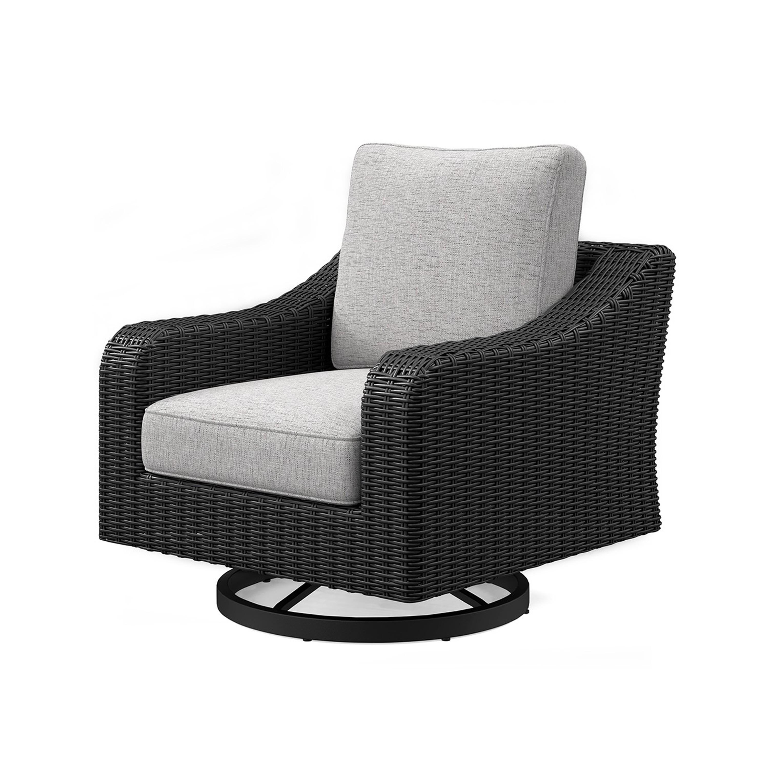 Gray Resin Wicker Swivel Lounge Chair with Cushions