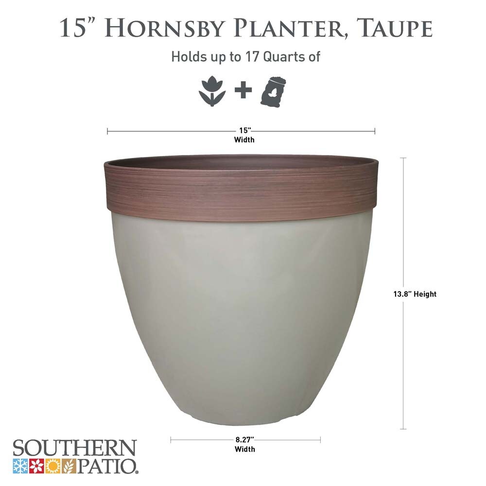 Taupe High-Density Resin Outdoor Planter with Drainage Hole