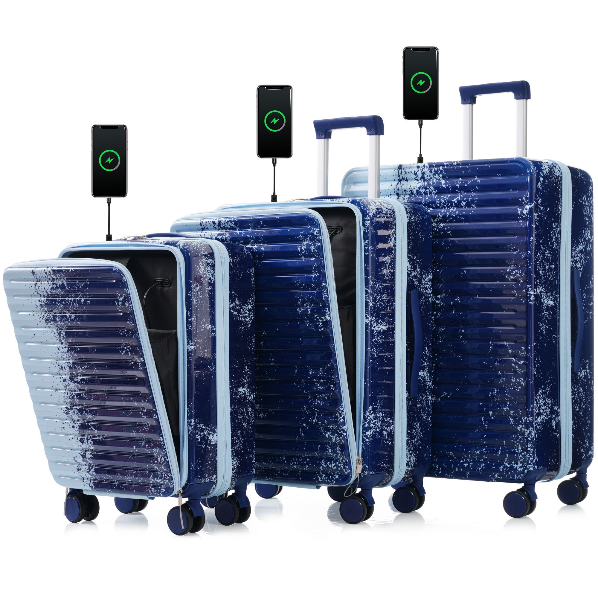 SINOFURN SYD9200004BK 18.5x12.6x29.5 Beige + Blue Plastic Hardshell Suitcase set 4 -Bag