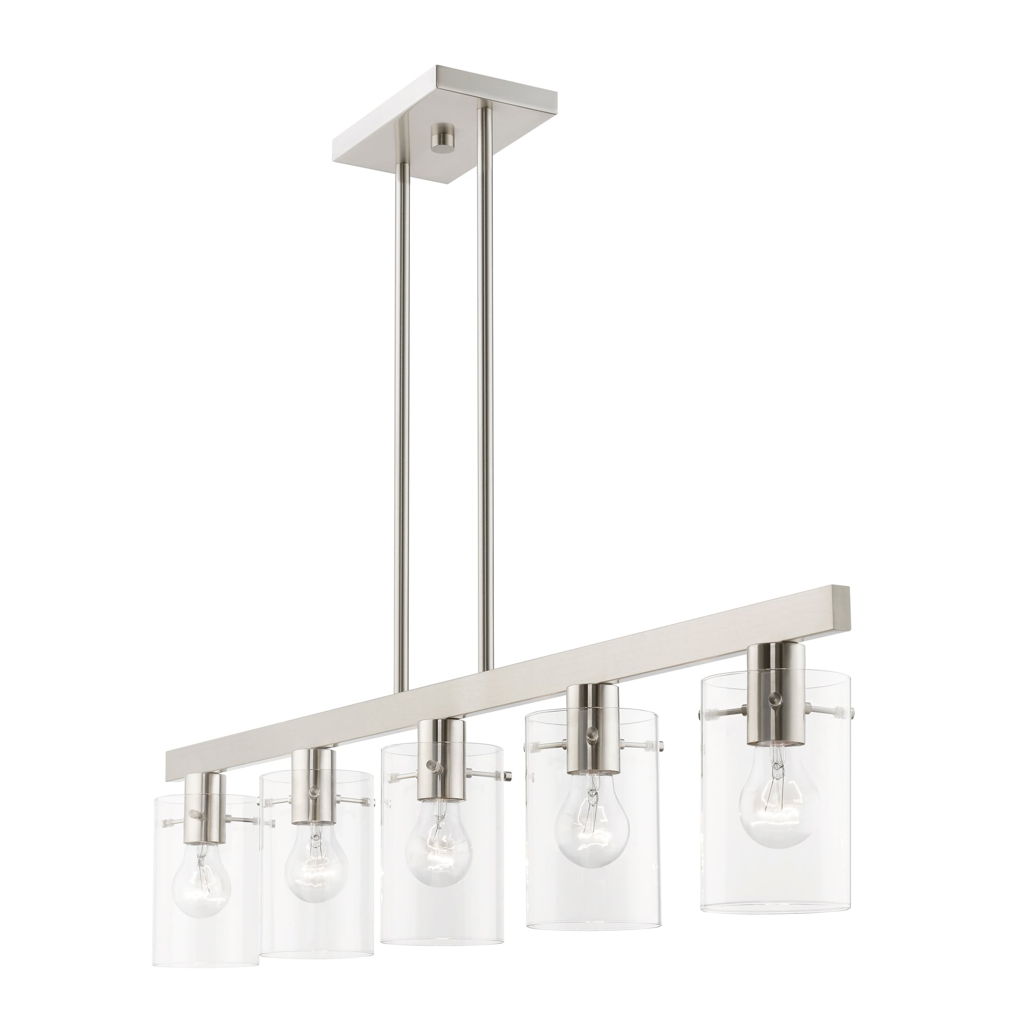 Munich Collection Brushed Nickel 5-Light Linear Chandelier with Clear Glass
