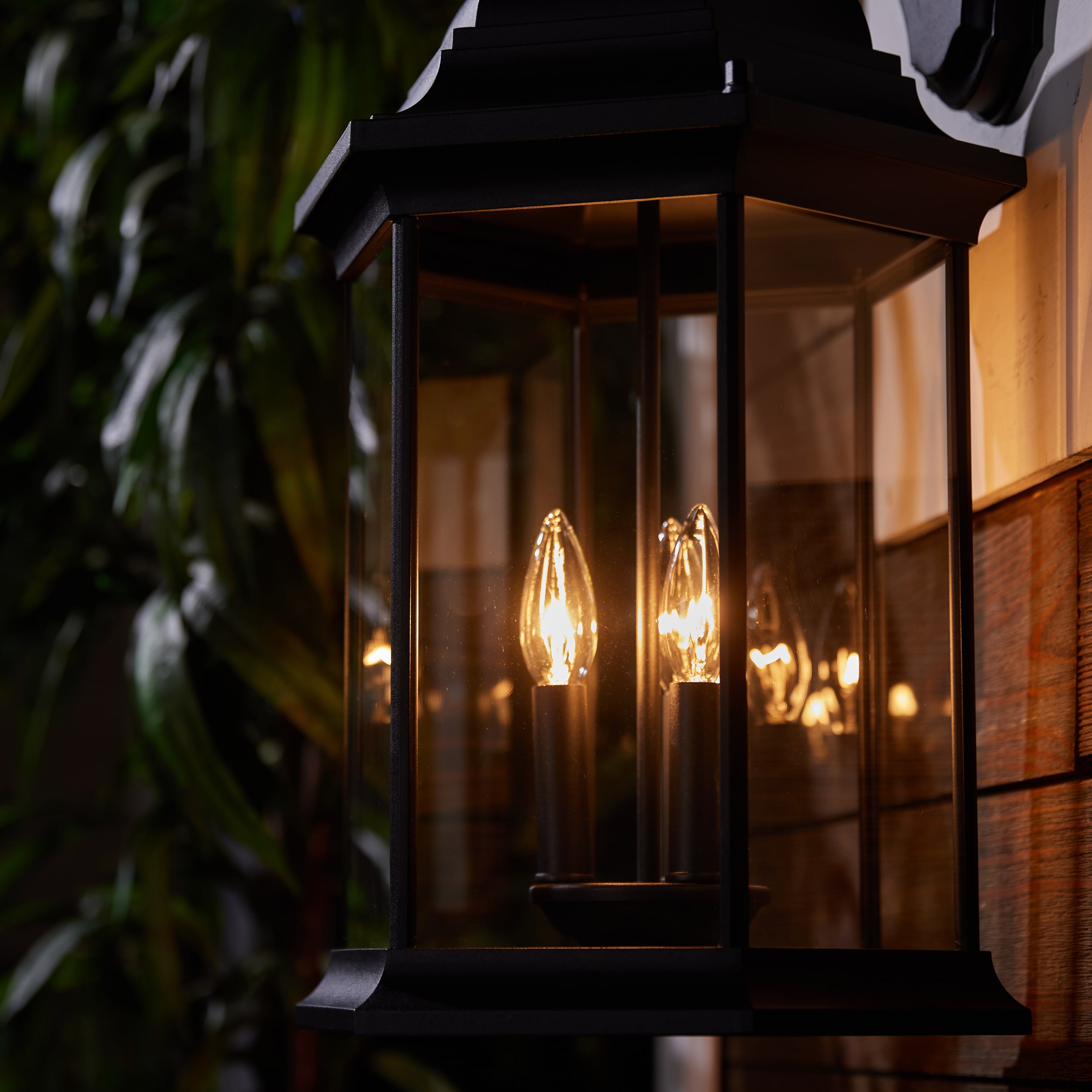 Black Clear Glass 3-Light Outdoor Wall Lantern